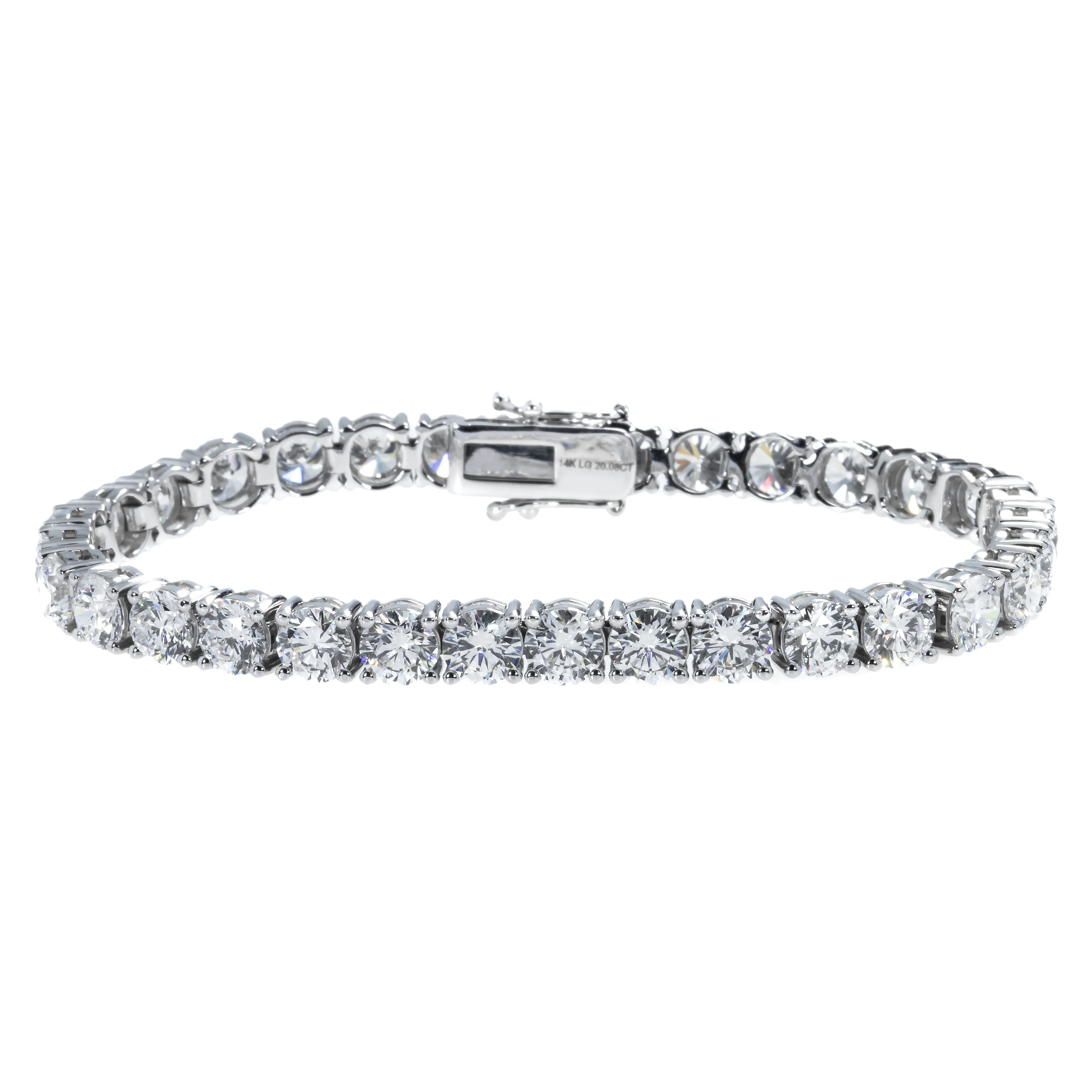 14K White Gold Round Diamond Tennis Bracelet 20.08ct
