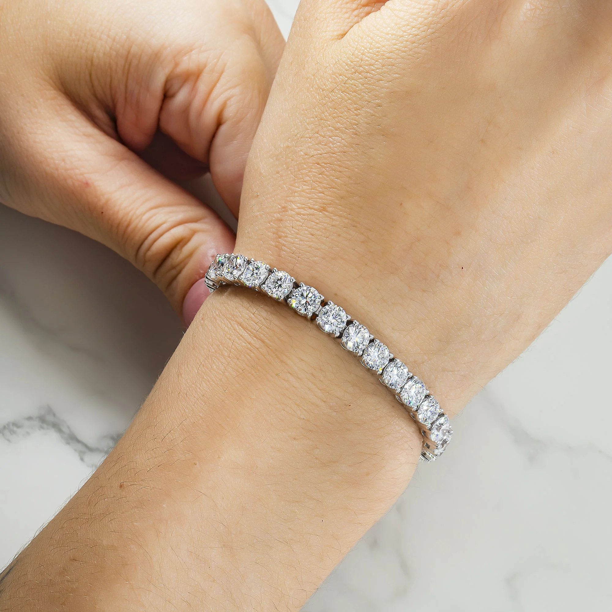 14K White Gold Round Diamond Tennis Bracelet 20.08ct - Image 2