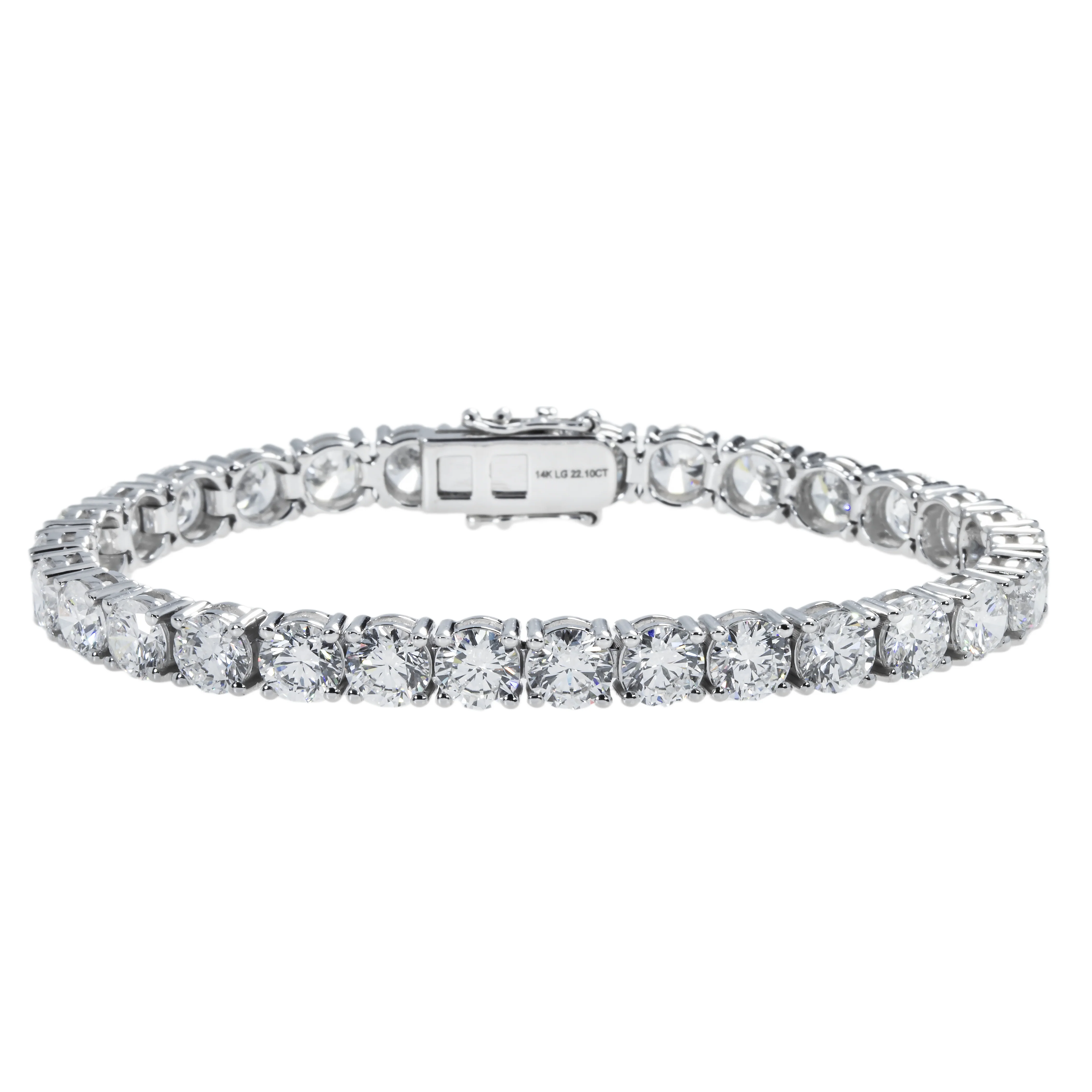14K White Gold Round Diamond Tennis Bracelet 22.10ct