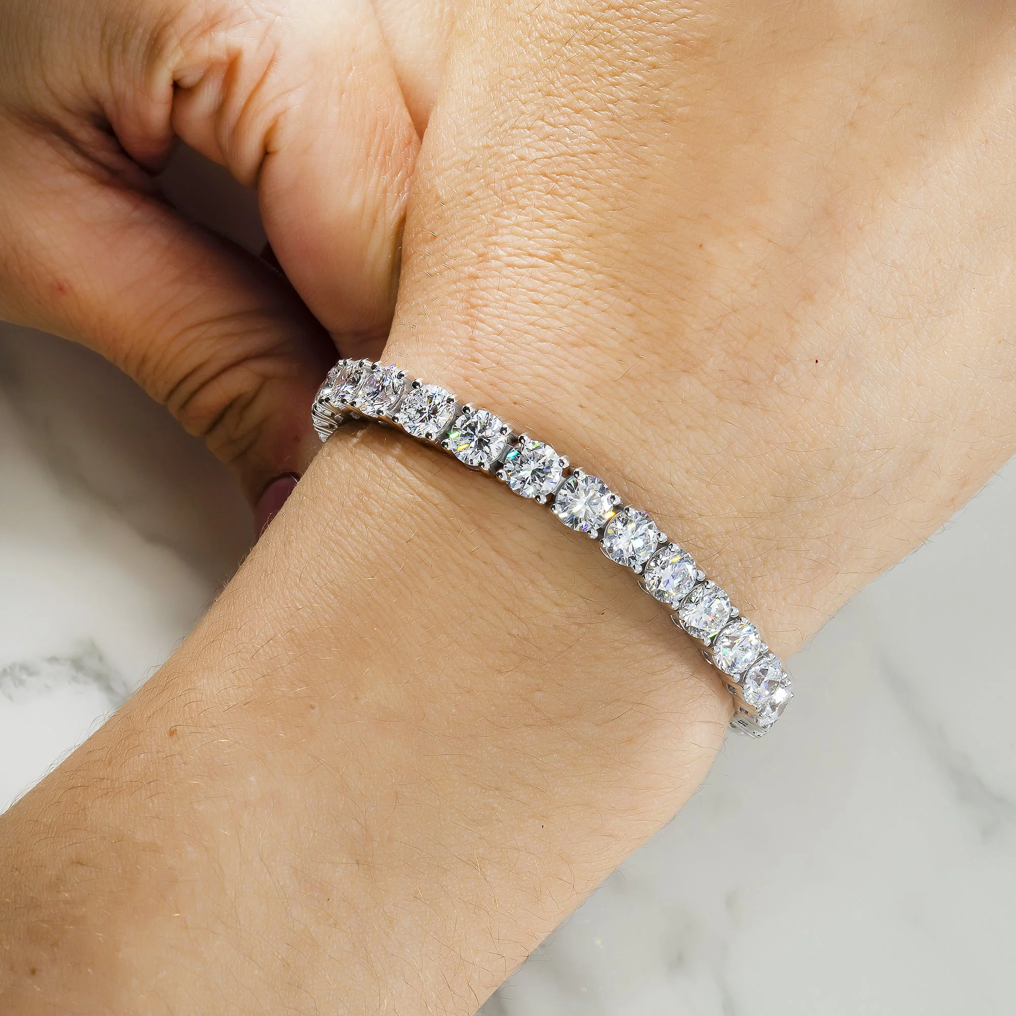 14K White Gold Round Diamond Tennis Bracelet 22.10ct - Image 2