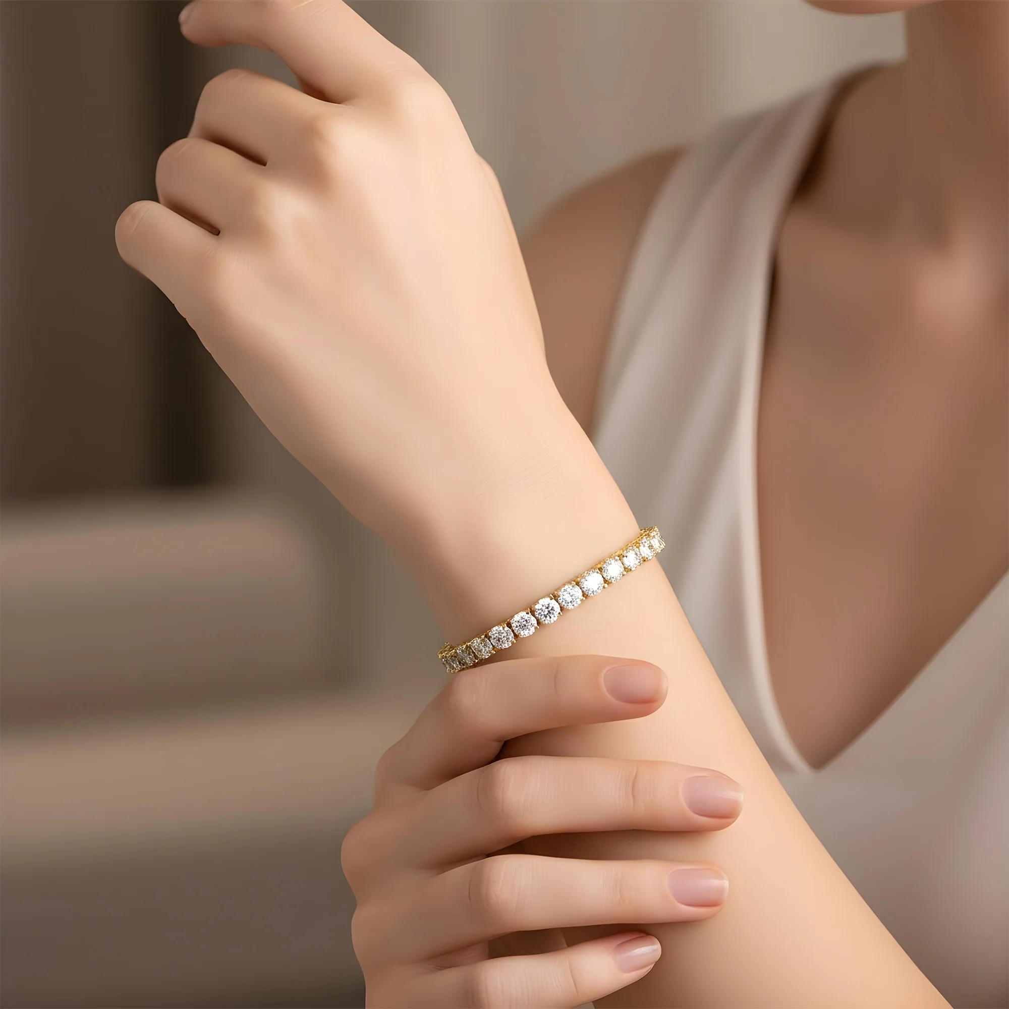 14K White Gold Round Diamond Tennis Bracelet 22.10ct - Image 5