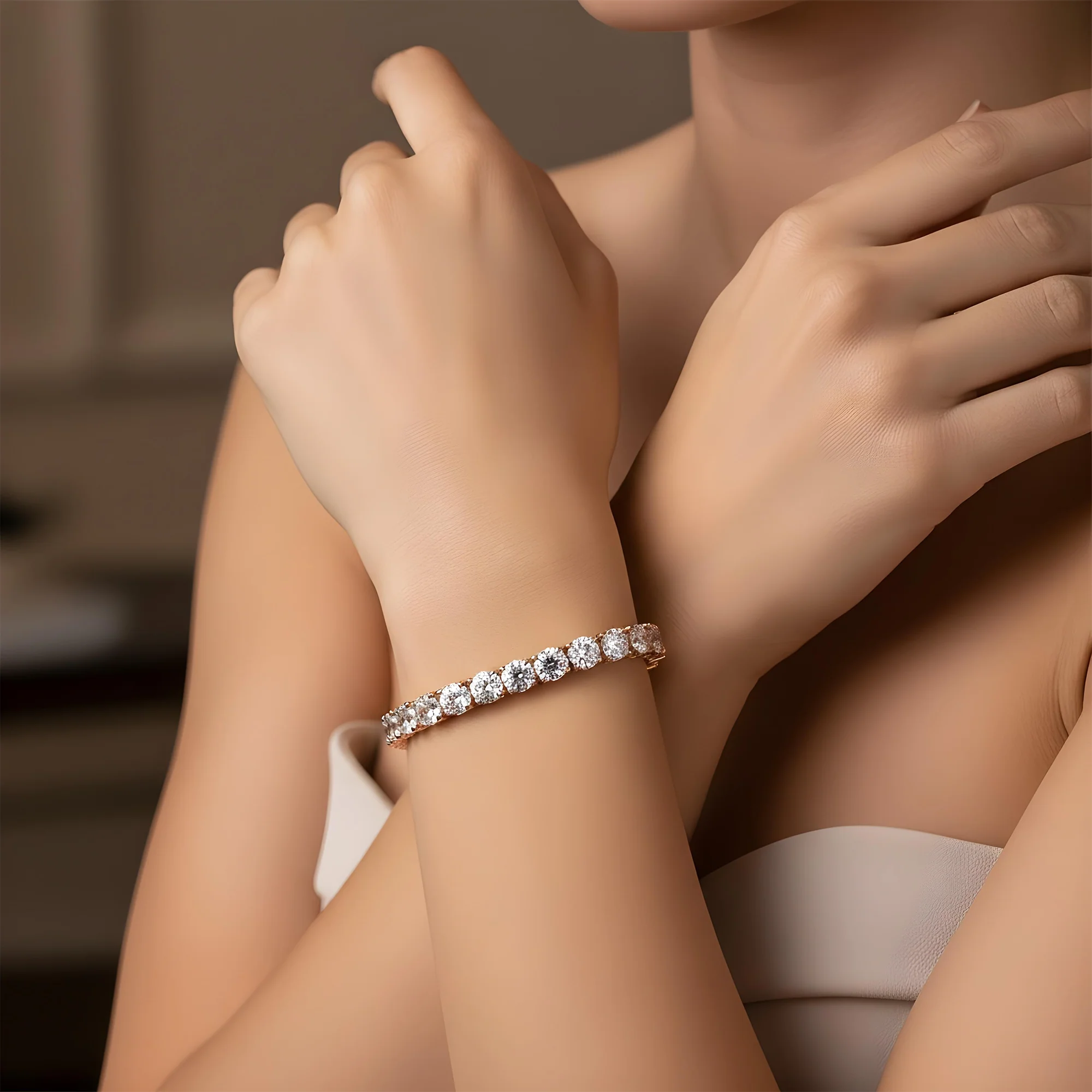 14K White Gold Round Diamond Tennis Bracelet 22.10ct - Image 7