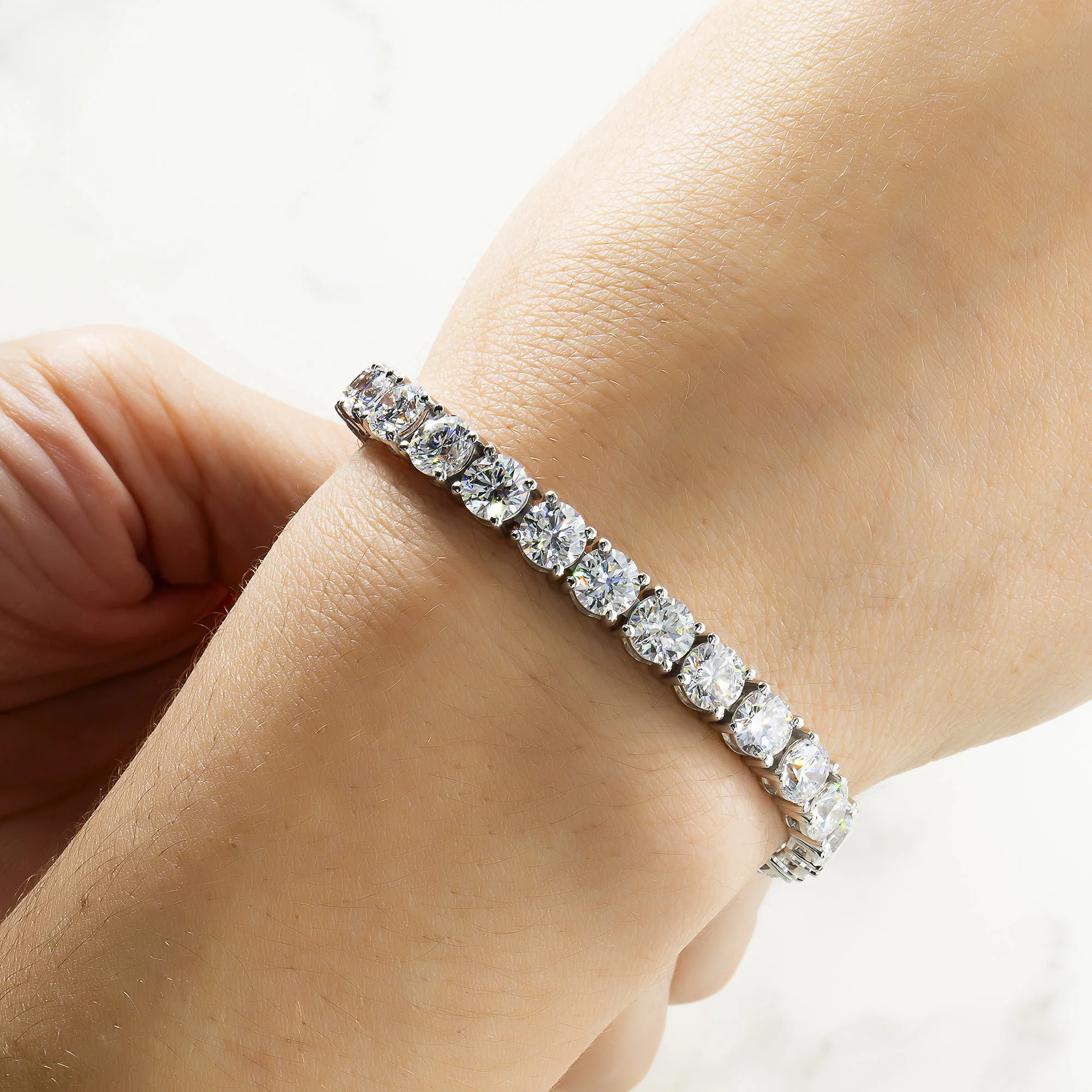 14K White Gold Round Diamond Tennis Bracelet 24.0ct - Image 2