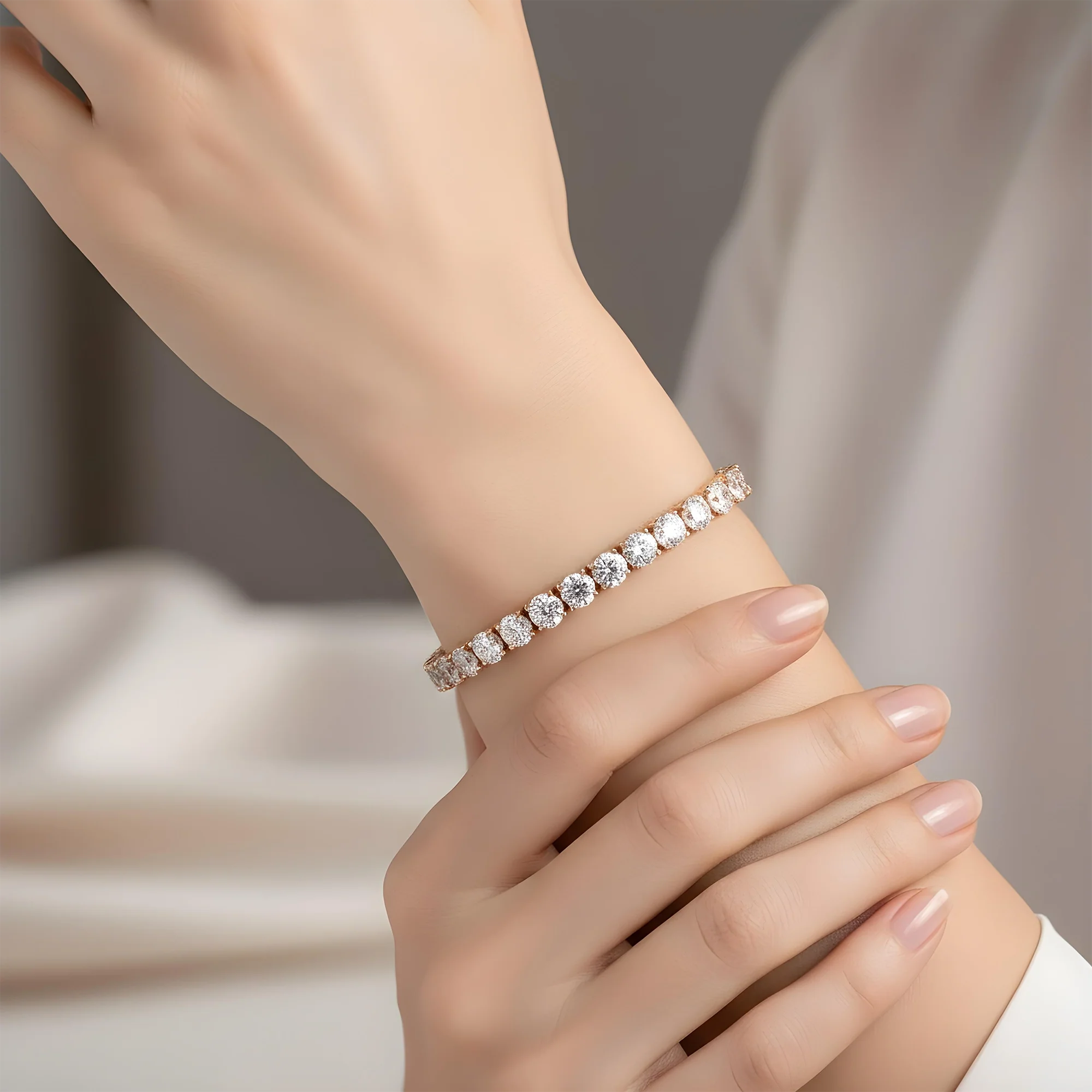 14K White Gold Round Diamond Tennis Bracelet 24.0ct - Image 7
