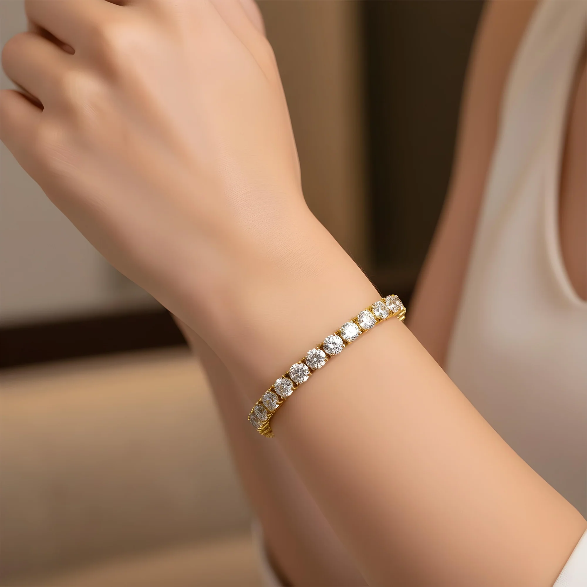 14K White Gold Round Diamond Tennis Bracelet 27.27ct - Image 6