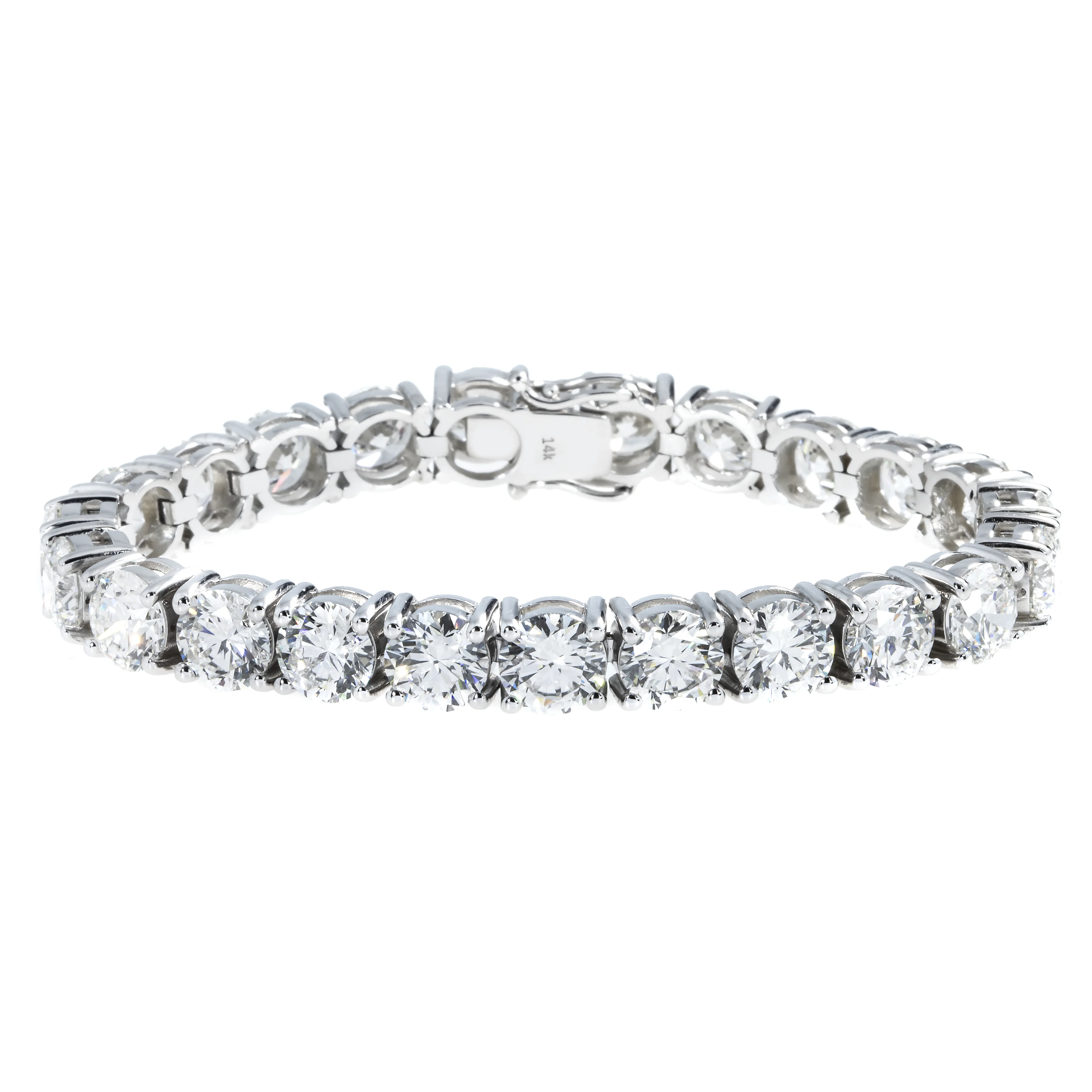 14K White Gold Round Diamond Tennis Bracelet 34.65ct