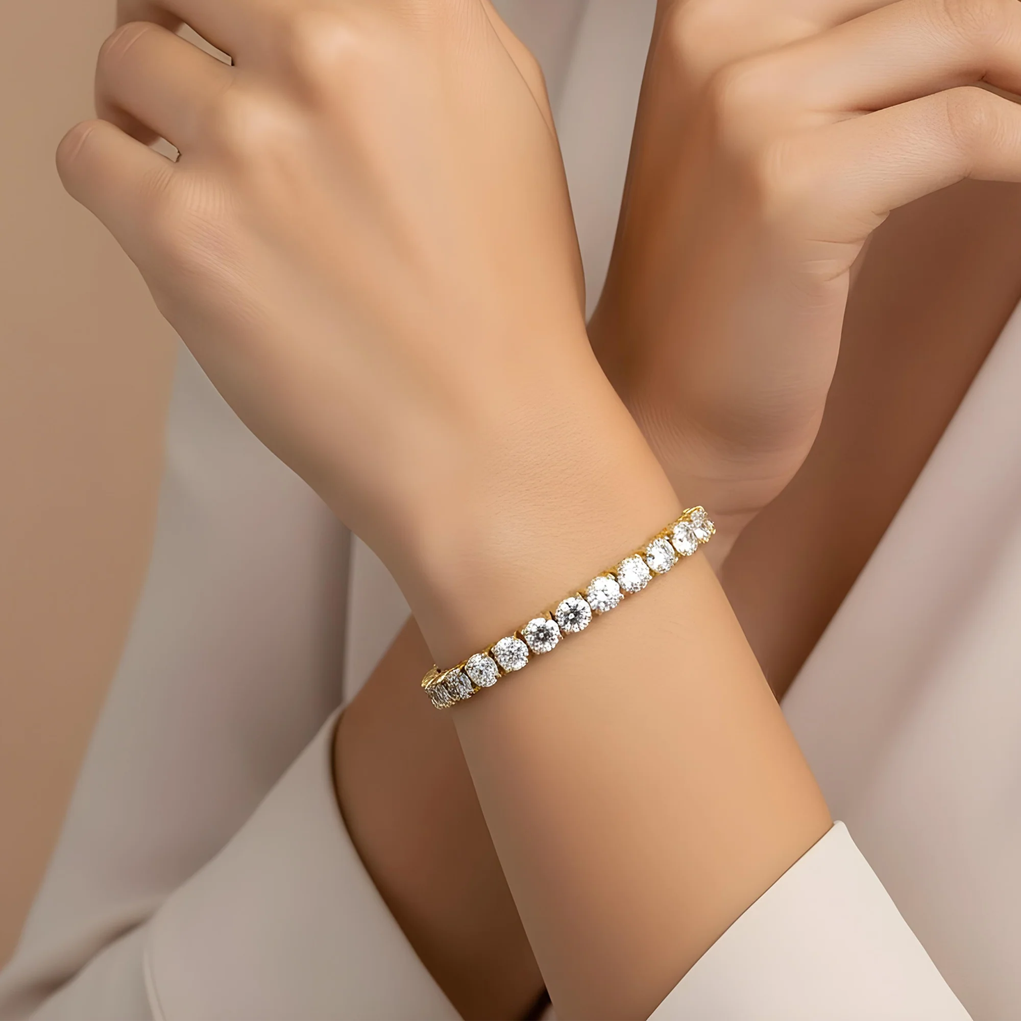 14K White Gold Round Diamond Tennis Bracelet 34.65ct - Image 6