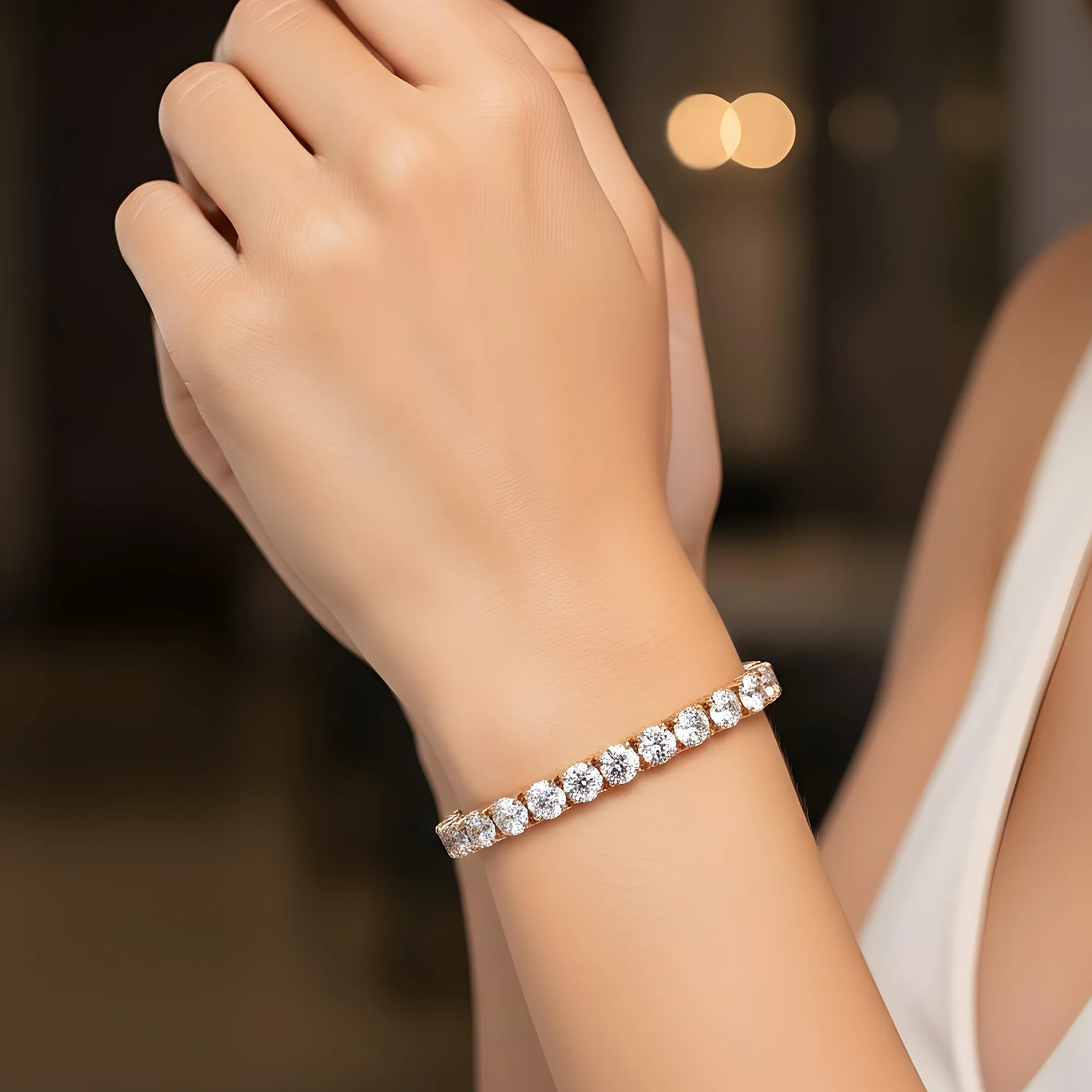 14K White Gold Round Diamond Tennis Bracelet 34.65ct - Image 8