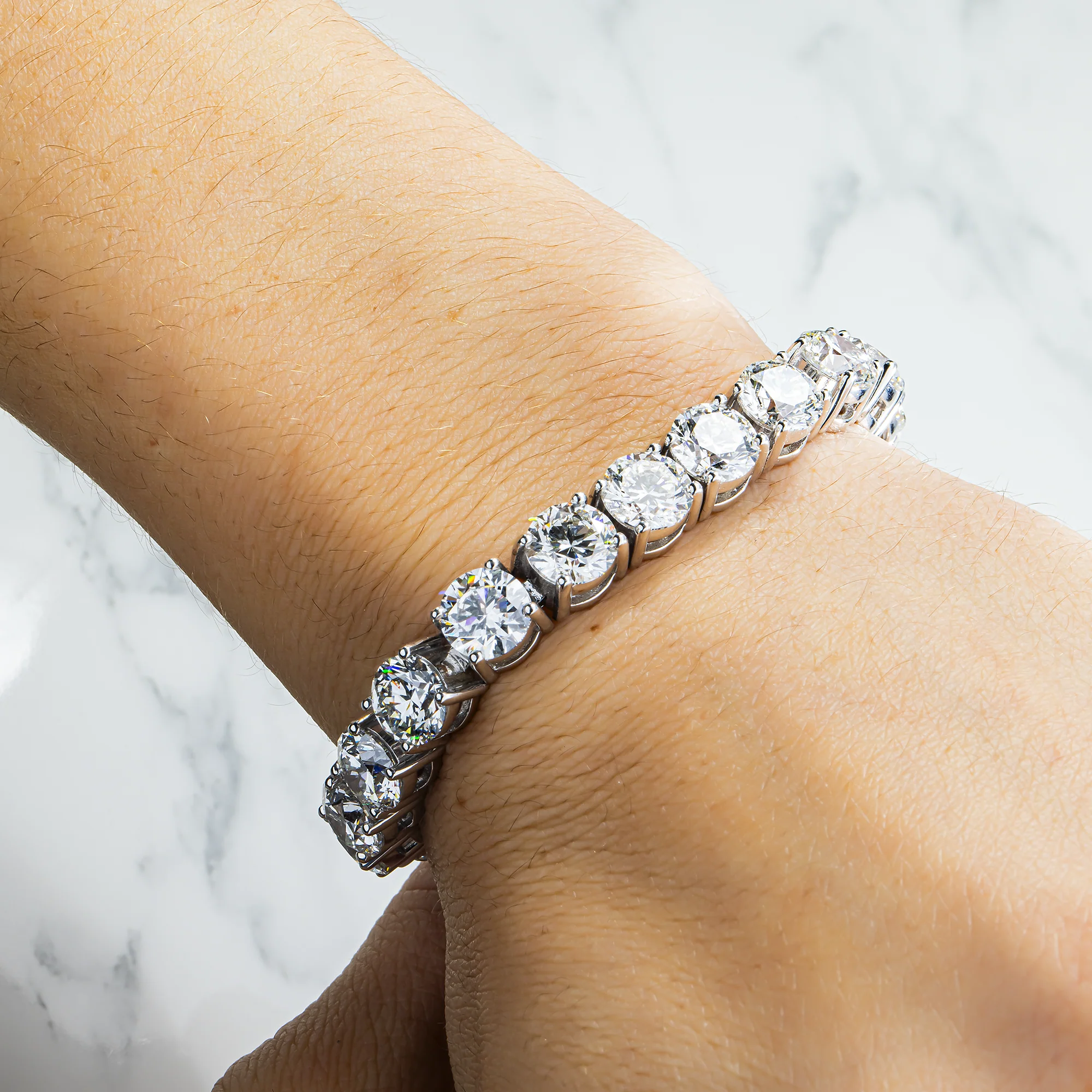 14K White Gold Round Diamond Tennis Bracelet 46.11ct - Image 2