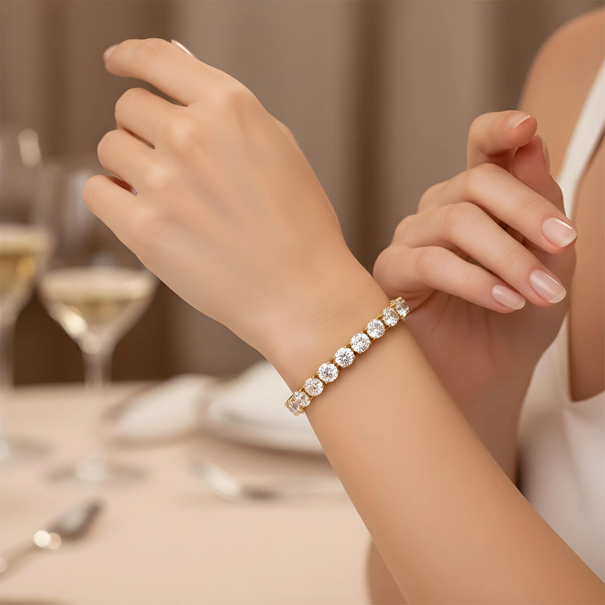 14K White Gold Round Diamond Tennis Bracelet 46.11ct - Image 6