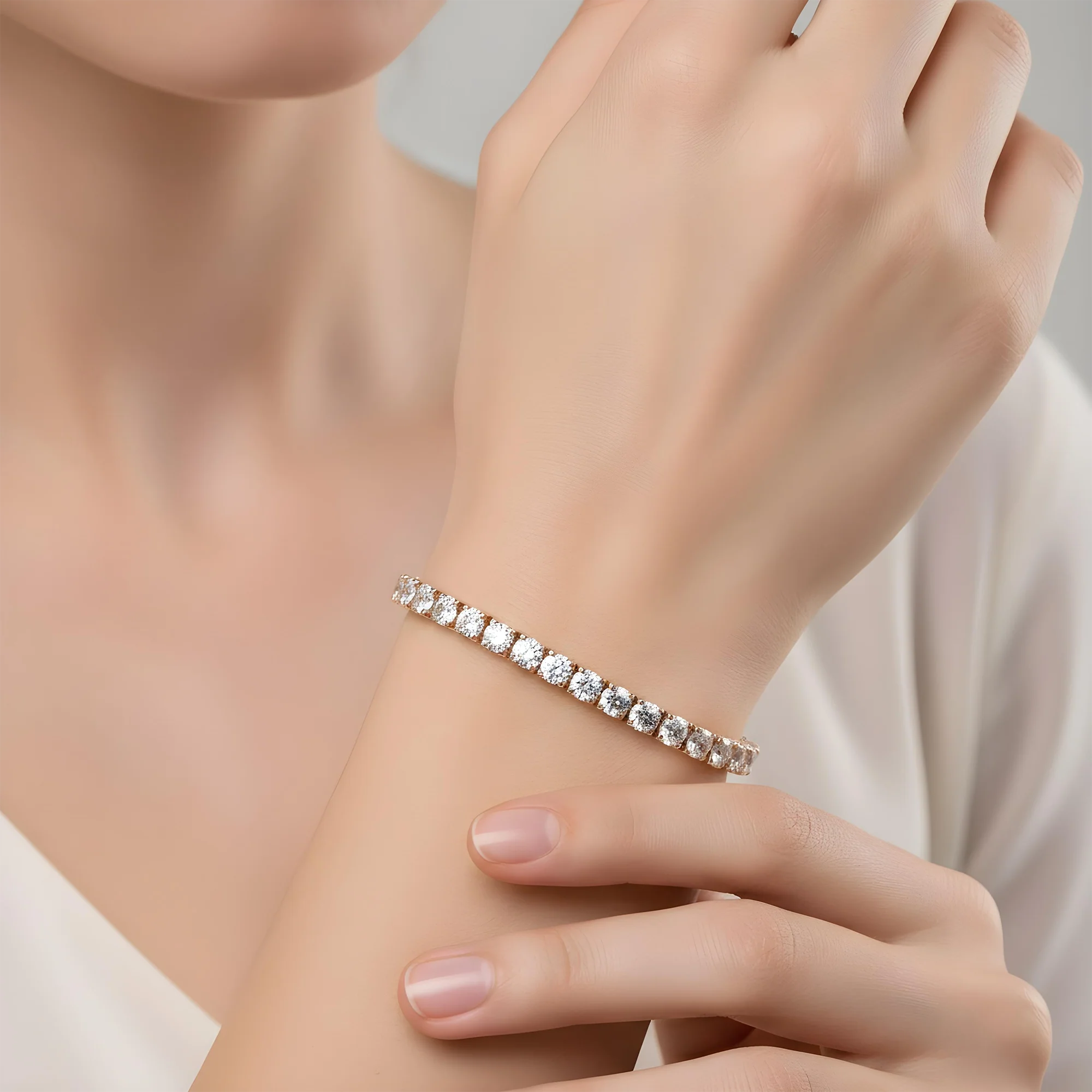 14K White Gold Round Diamond Tennnis Bracelet 14.98ct - Image 7