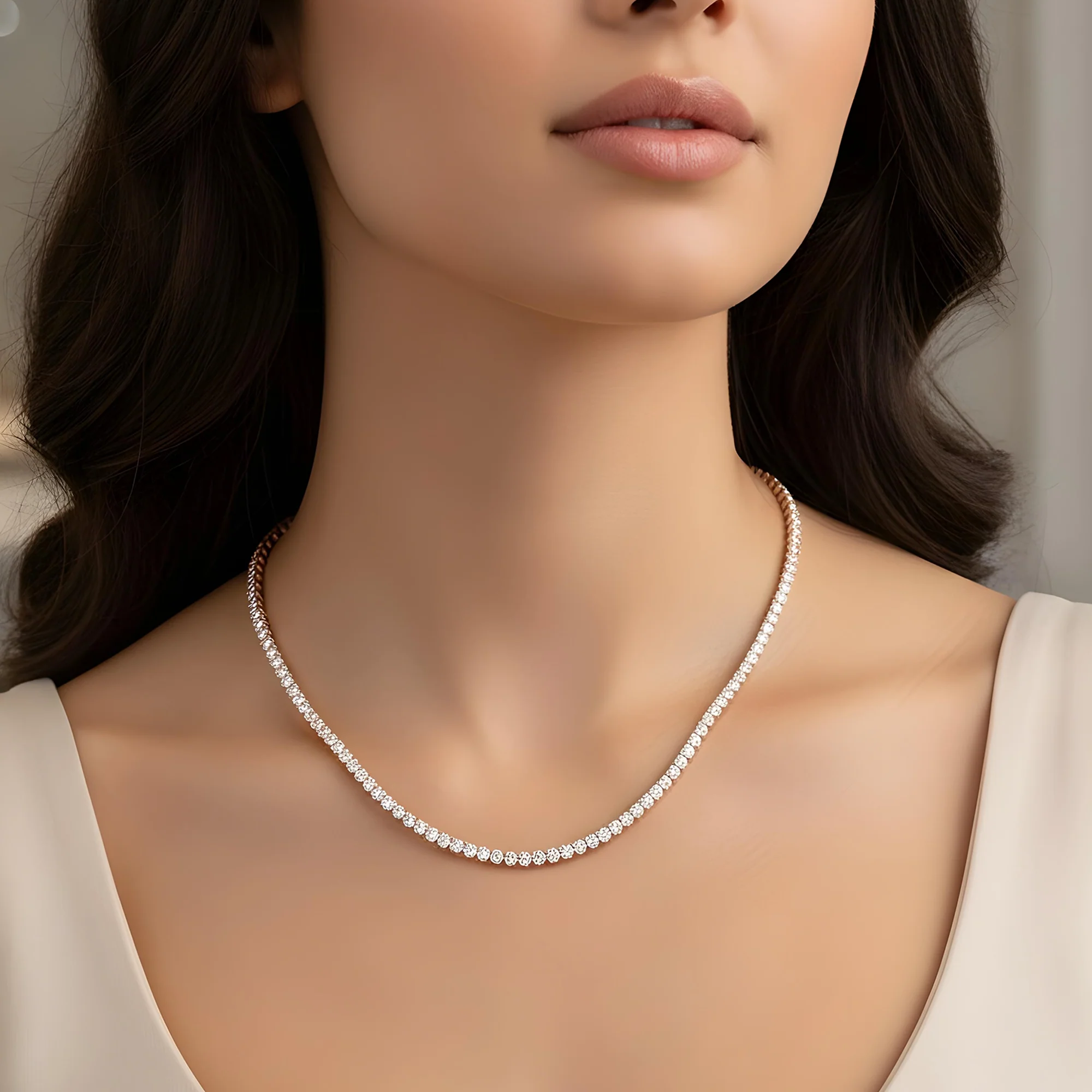 White Gold 3-Prong Round Diamond Tennis Chain 36.70ct - Image 7