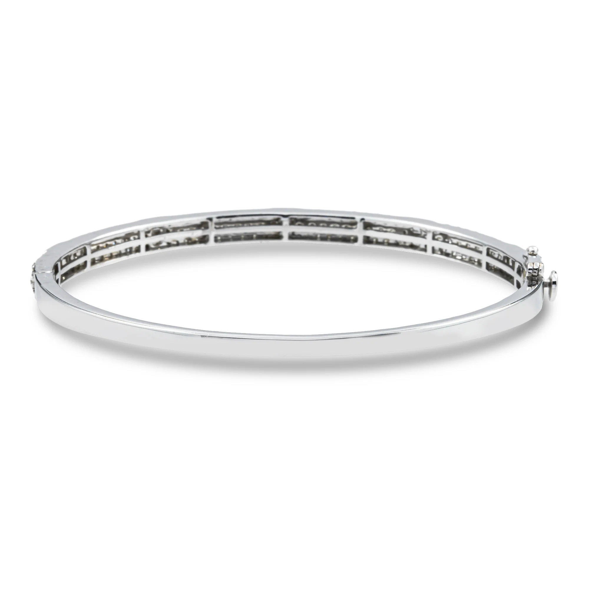14K White Gold Round & Emerald Cut Diamond Bangle Bracelet 2.0ct - Image 3