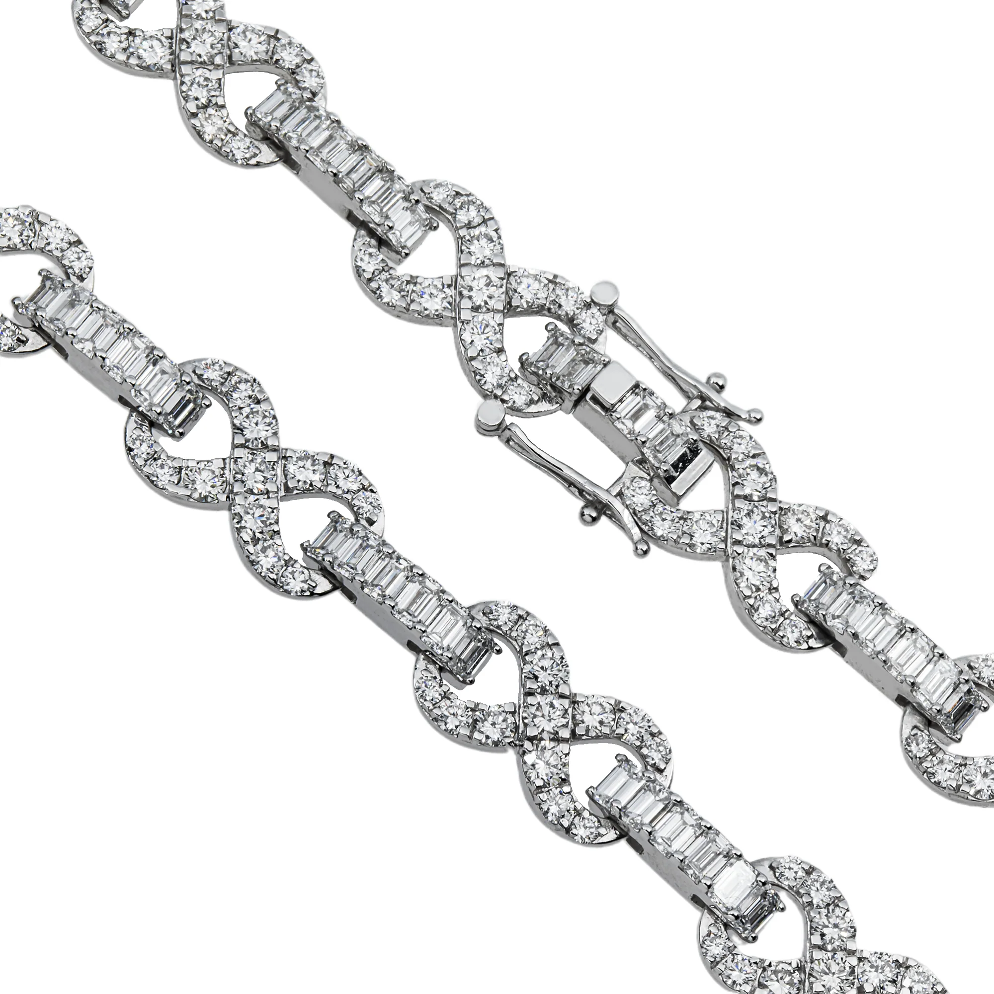 14K White Gold Round & Emerald Cut Diamond Infinity Link Necklace 29.30ct - Image 4