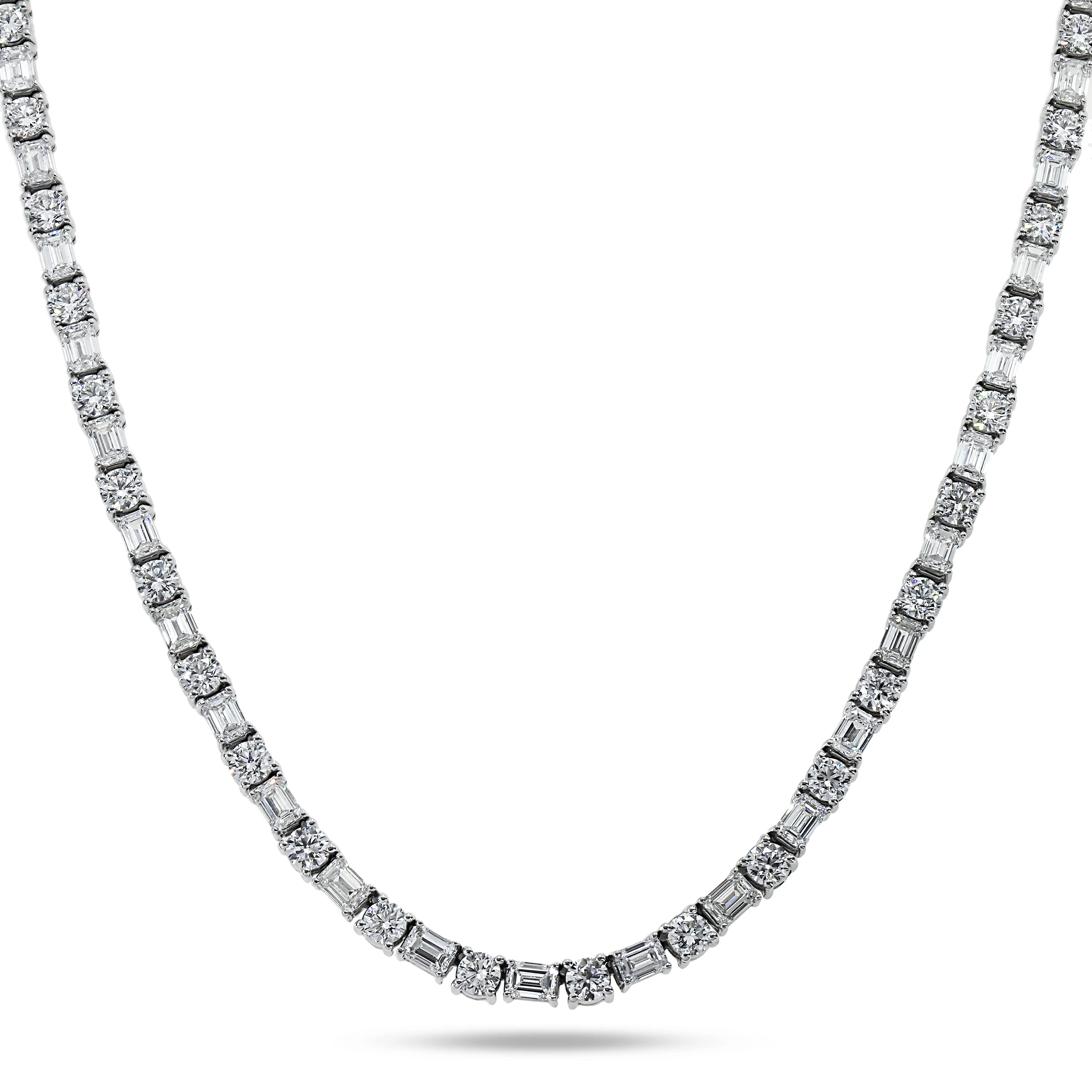 14K White Gold Round & Emerald Cut Diamond Tennis Chain 40.22ct