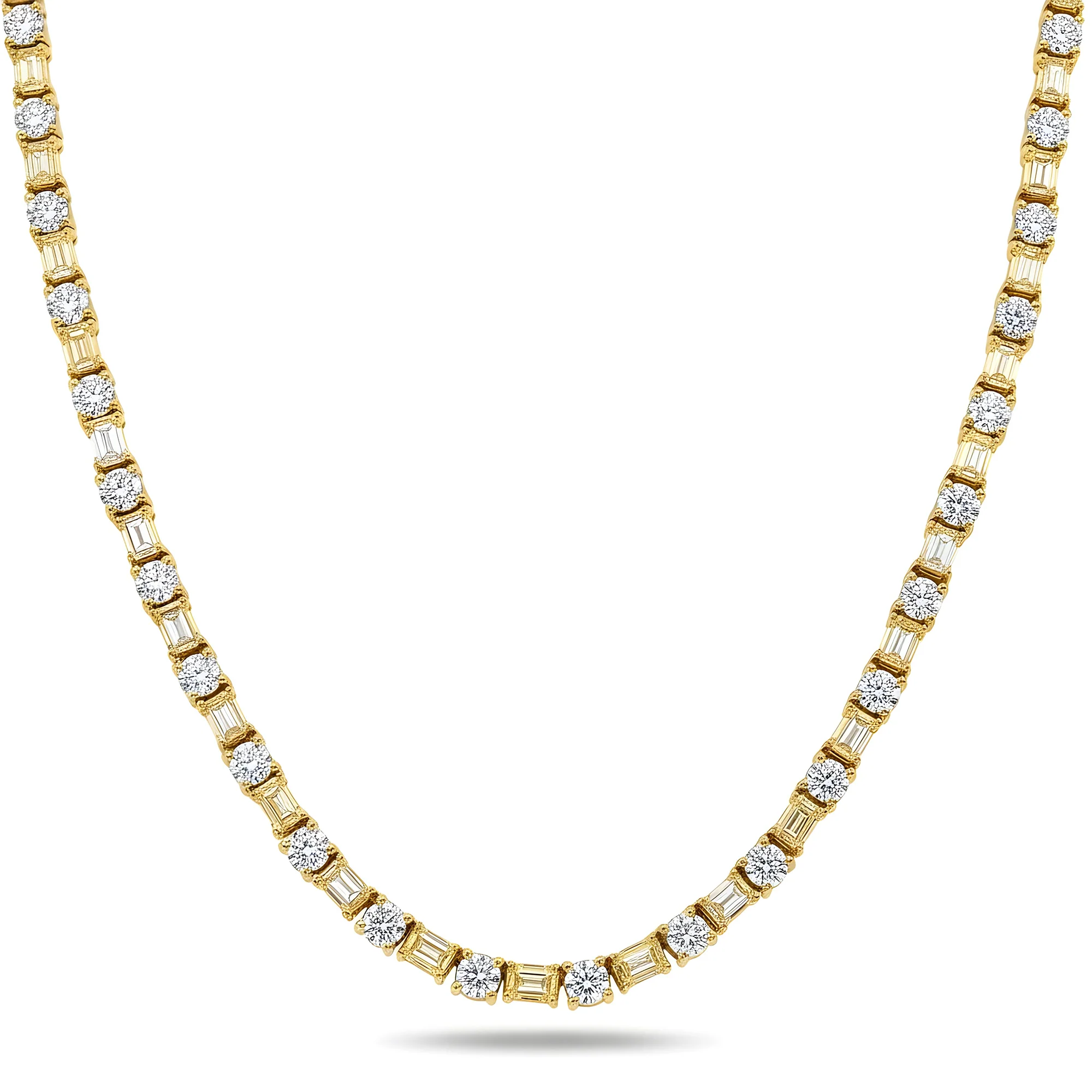 14K White Gold Round & Emerald Cut Diamond Tennis Chain 40.22ct - Image 4