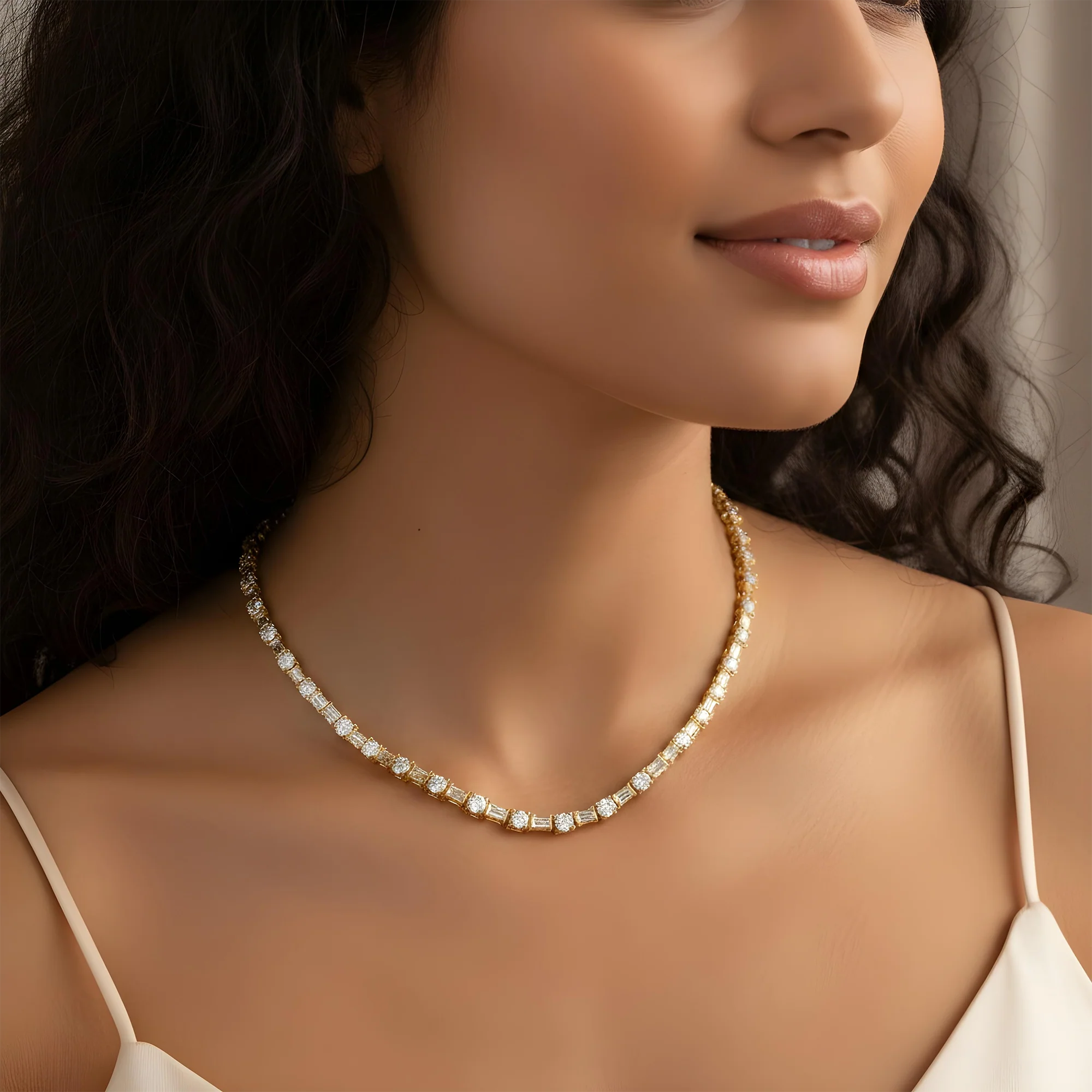 14K White Gold Round & Emerald Cut Diamond Tennis Chain 40.22ct - Image 5