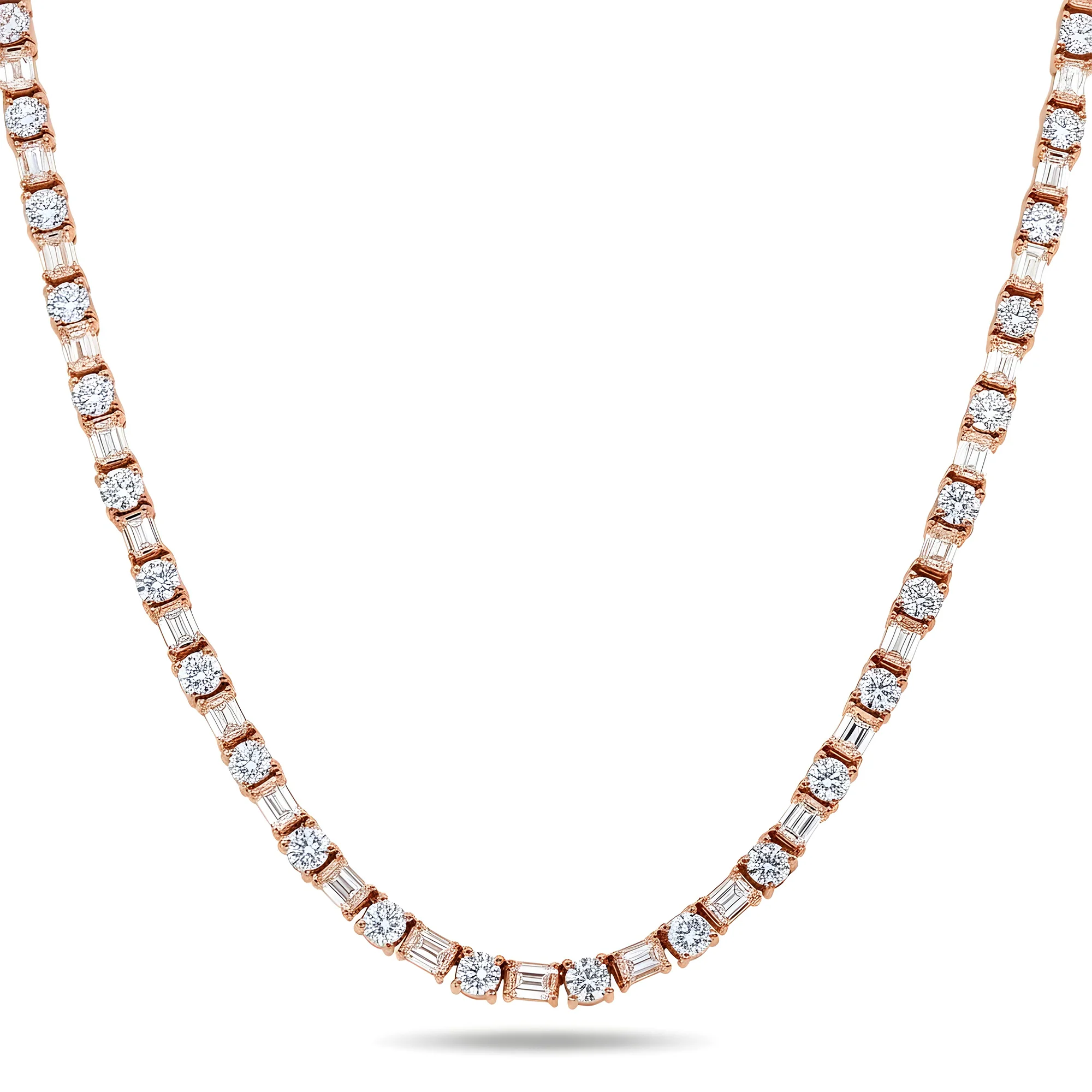 14K White Gold Round & Emerald Cut Diamond Tennis Chain 40.22ct - Image 6