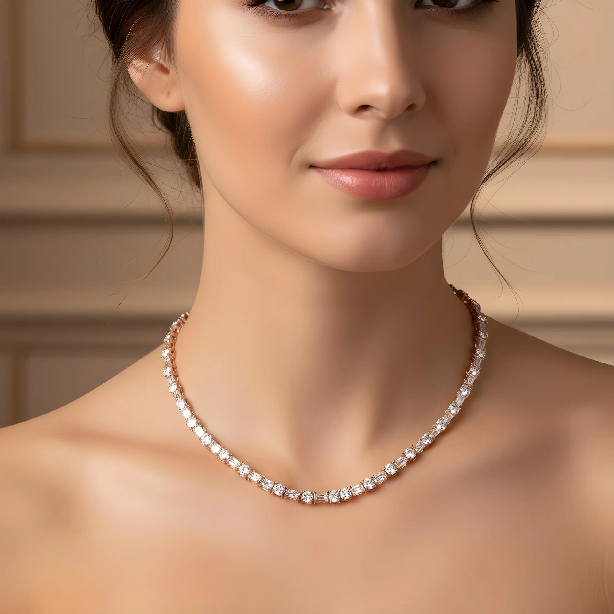 14K White Gold Round & Emerald Cut Diamond Tennis Chain 40.22ct - Image 7