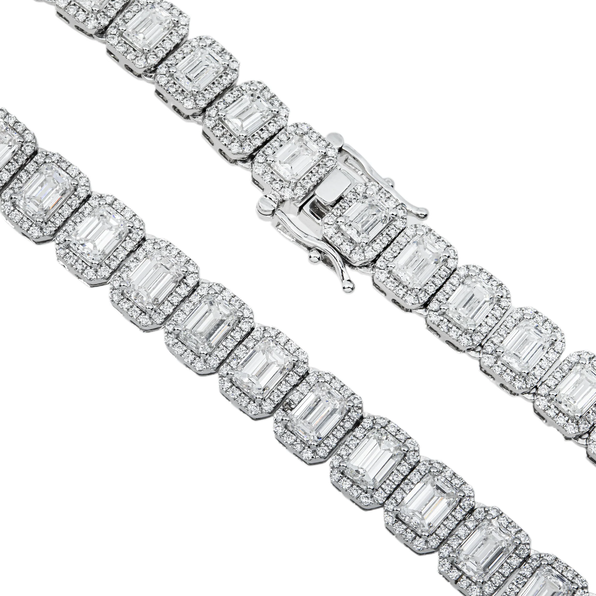14K White Gold Round & Emerald Cut Diamond Tennis Chain 40.38ct - Image 4