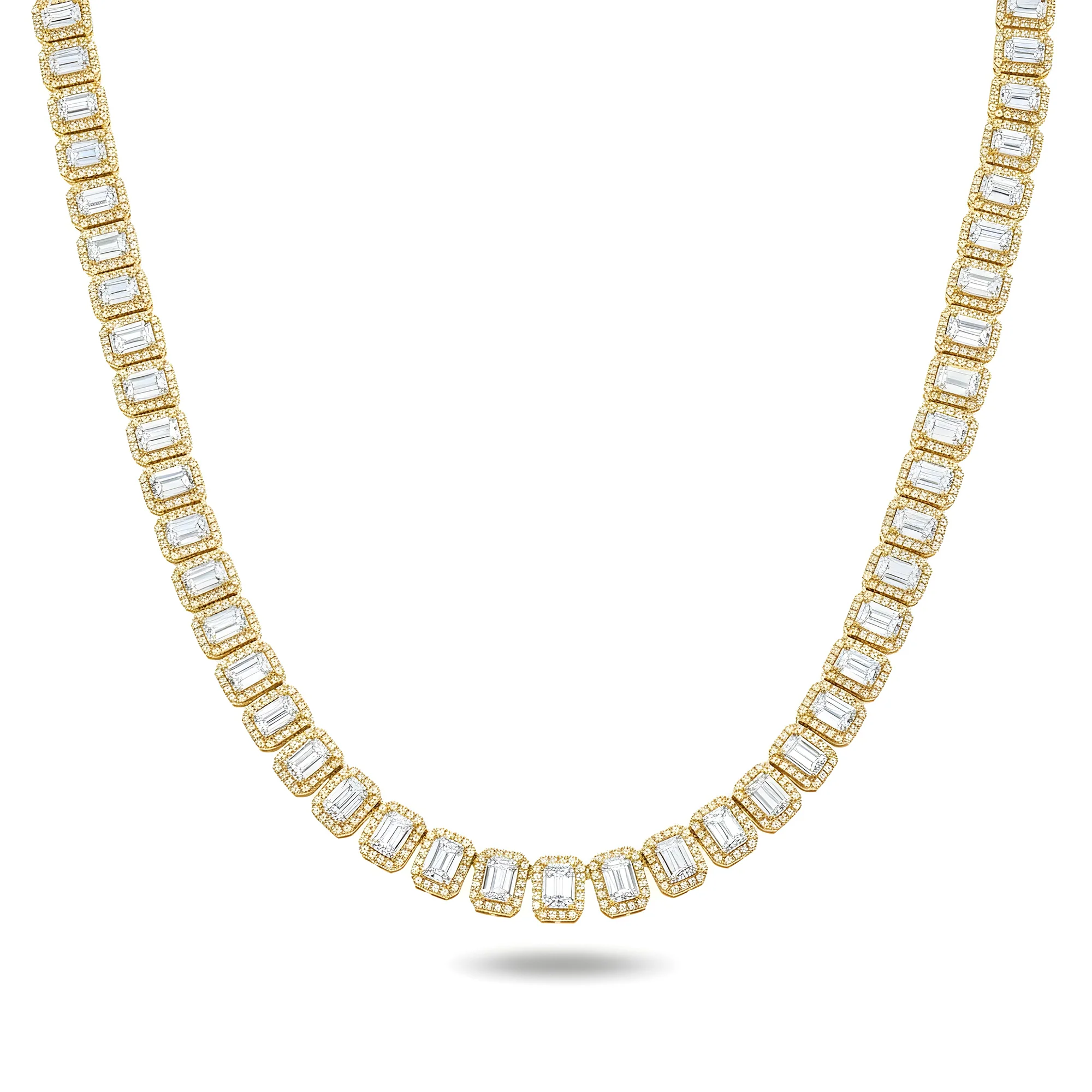 14K White Gold Round & Emerald Cut Diamond Tennis Chain 40.38ct - Image 5