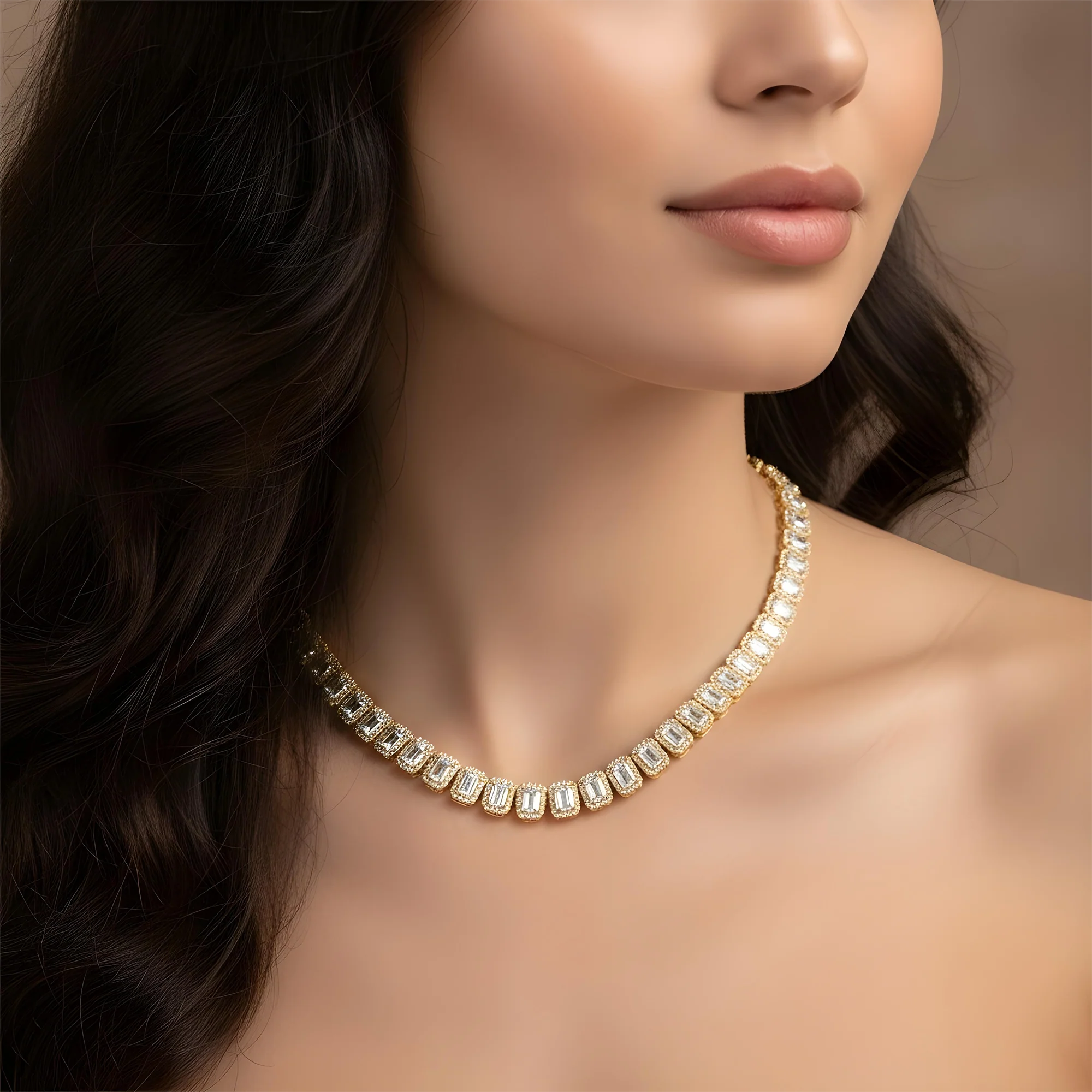 14K White Gold Round & Emerald Cut Diamond Tennis Chain 40.38ct - Image 6