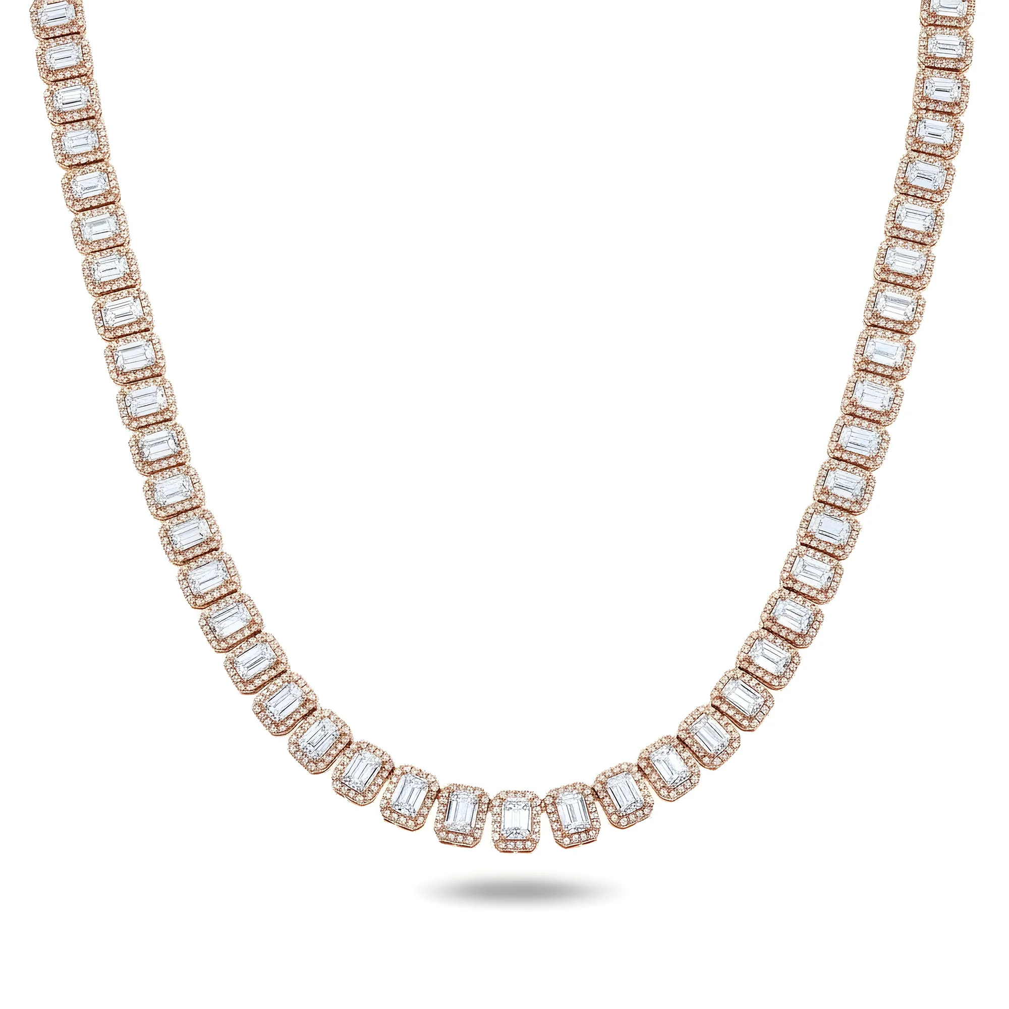 14K White Gold Round & Emerald Cut Diamond Tennis Chain 40.38ct - Image 7