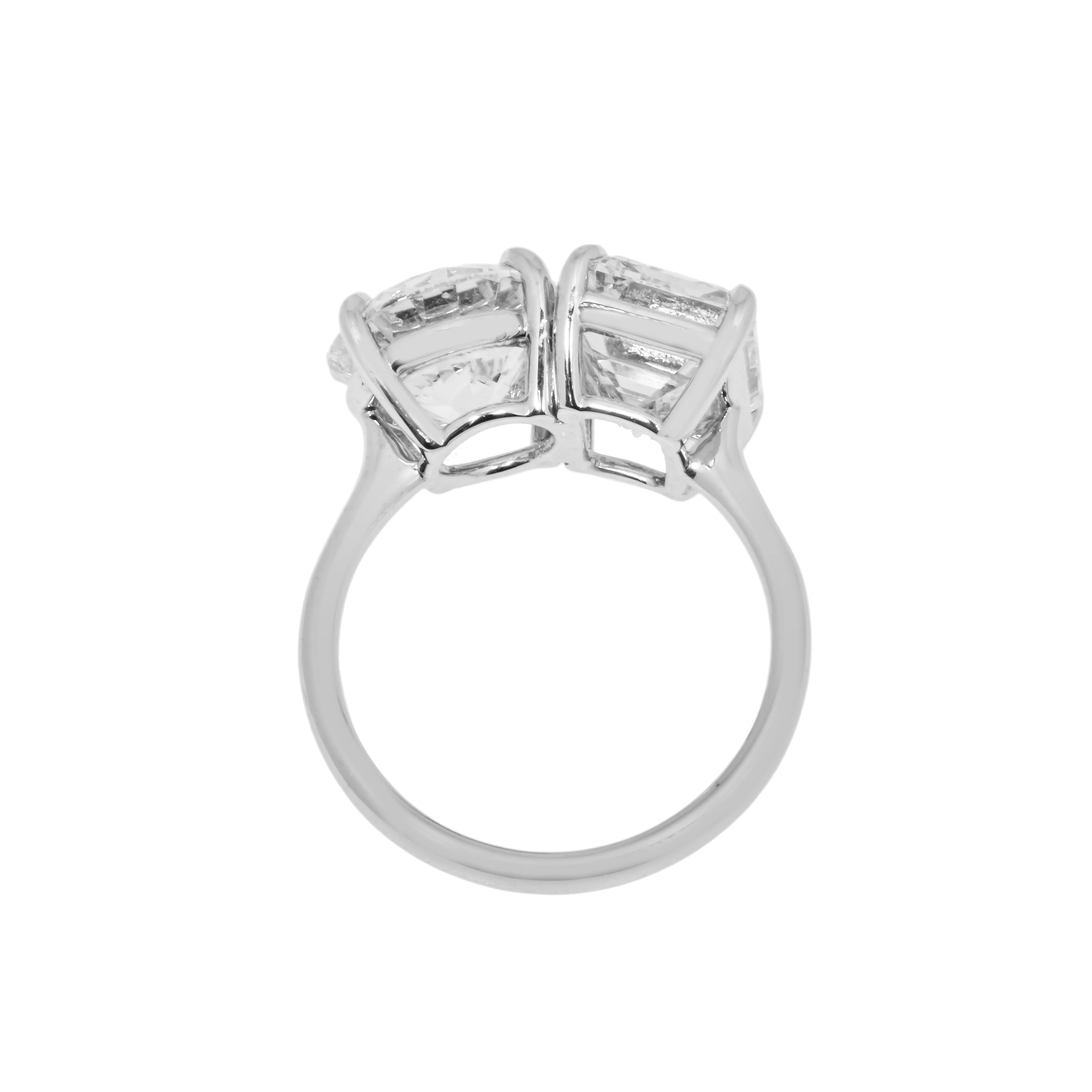 18K White Gold Round & Emerald Cut Double Diamond Toi et Moi Ring 7.52ctw - Image 5