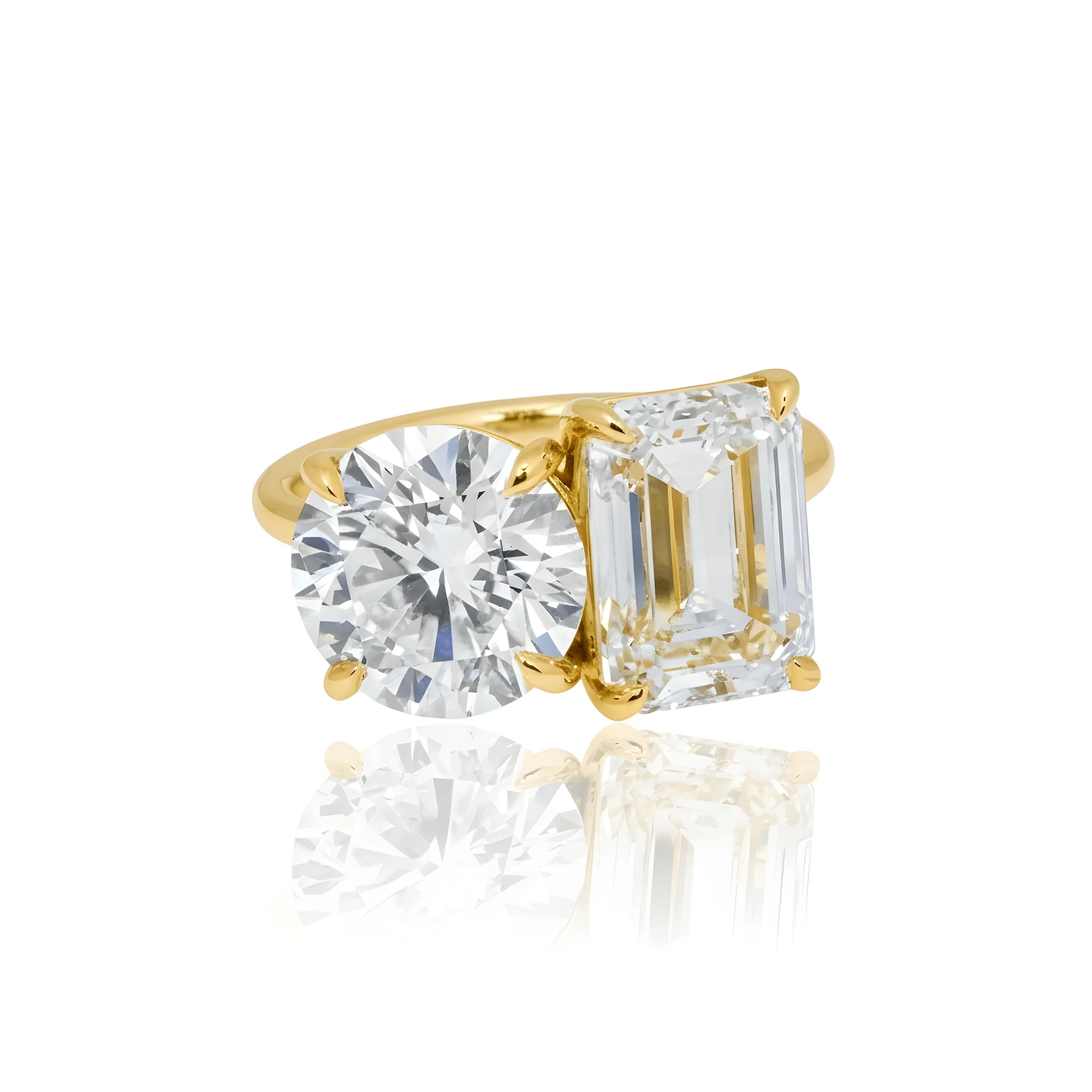 18K White Gold Round & Emerald Cut Double Diamond Toi et Moi Ring 7.52ctw - Image 6