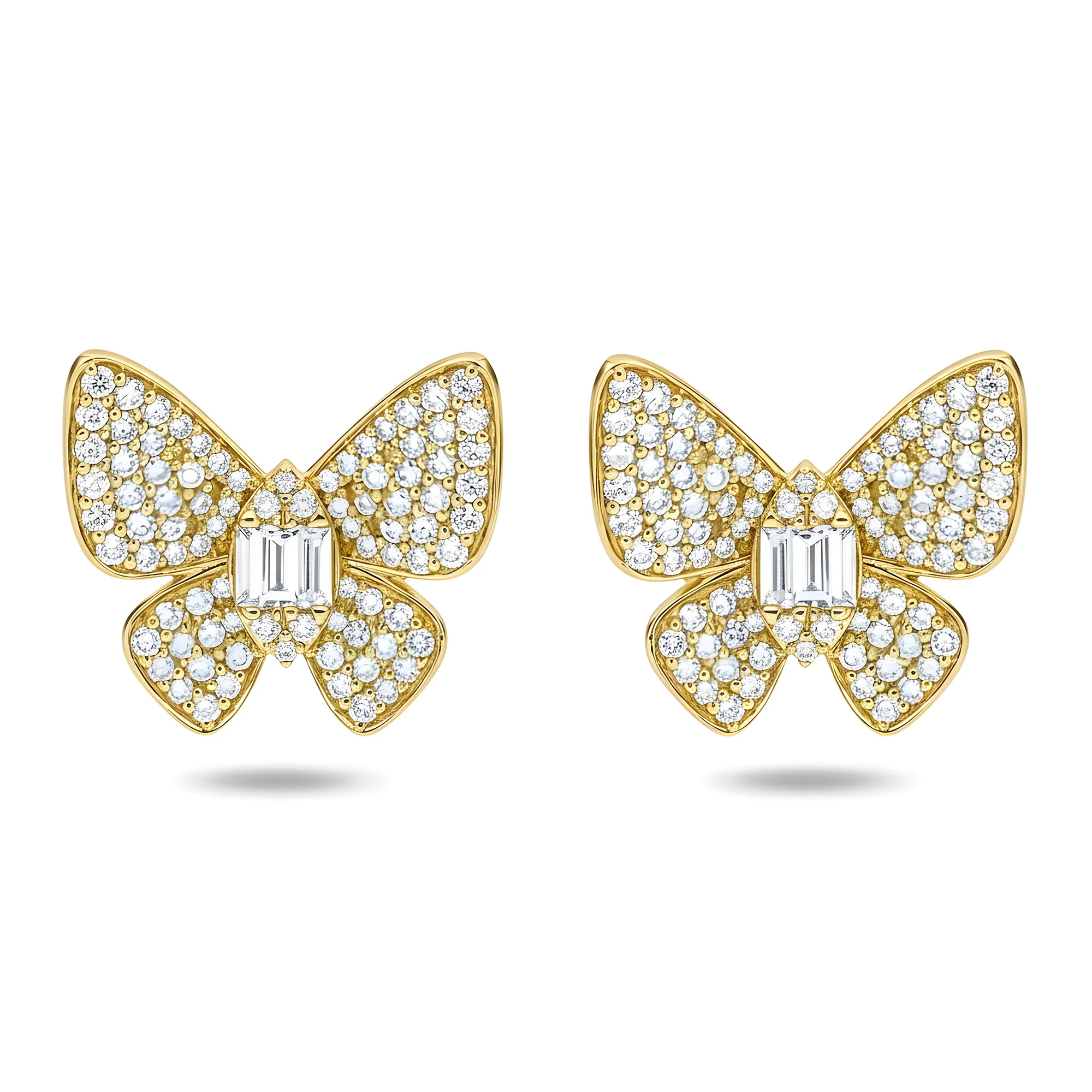 14K White Gold Round & Emerald Diamond Butterfly Stud Earrings 2.94ctw - Image 4