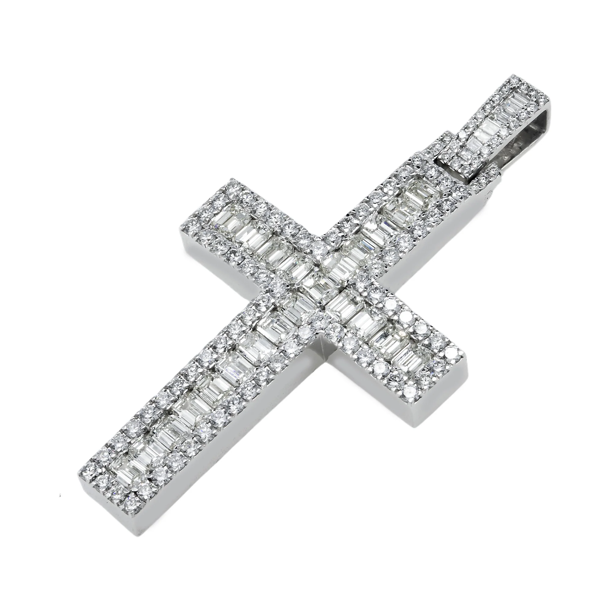 14K White Gold Round & Emerald Diamond Cross Pendant 6.96ct - Image 3