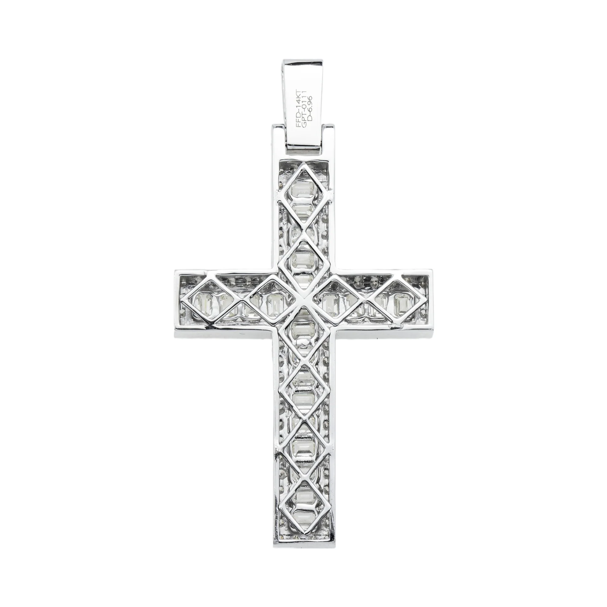 14K White Gold Round & Emerald Diamond Cross Pendant 6.96ct - Image 4