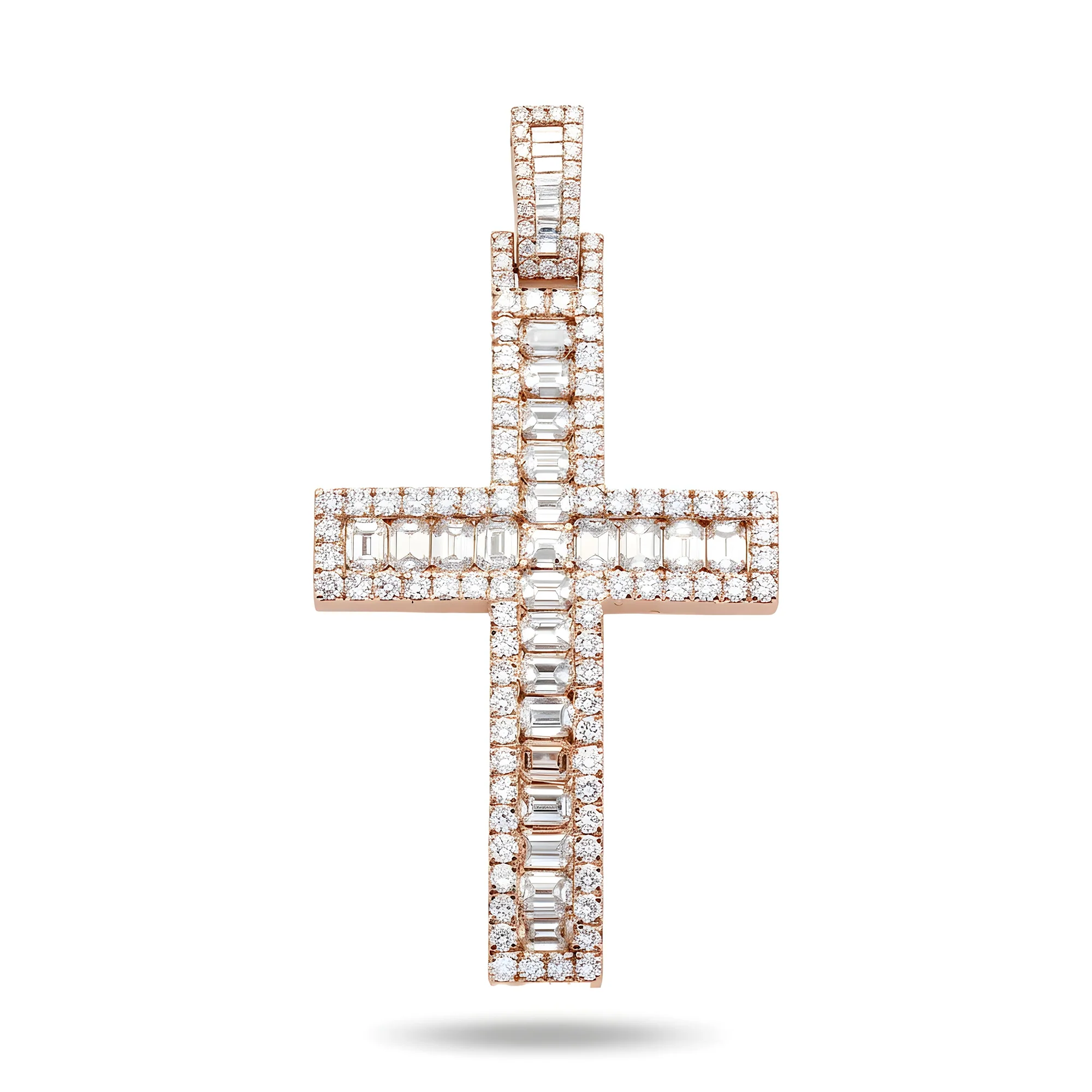 14K White Gold Round & Emerald Diamond Cross Pendant 6.96ct - Image 7