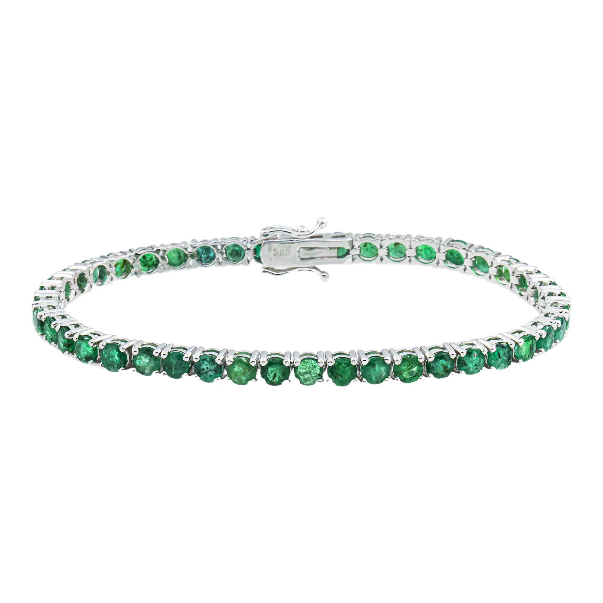 14K White Gold Round Emerald Tennis Bracelet 10.18ct