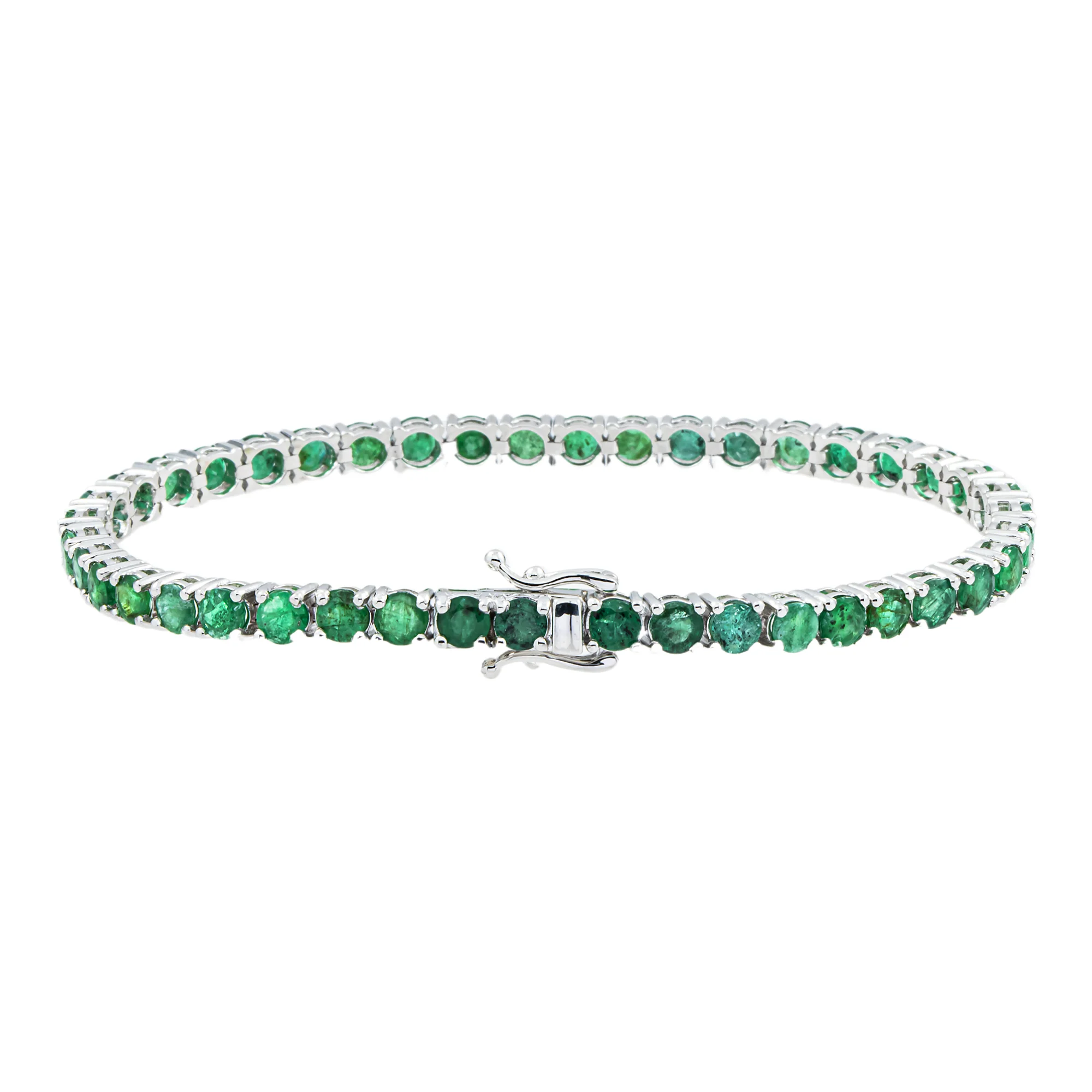 14K White Gold Round Emerald Tennis Bracelet 10.18ct - Image 4