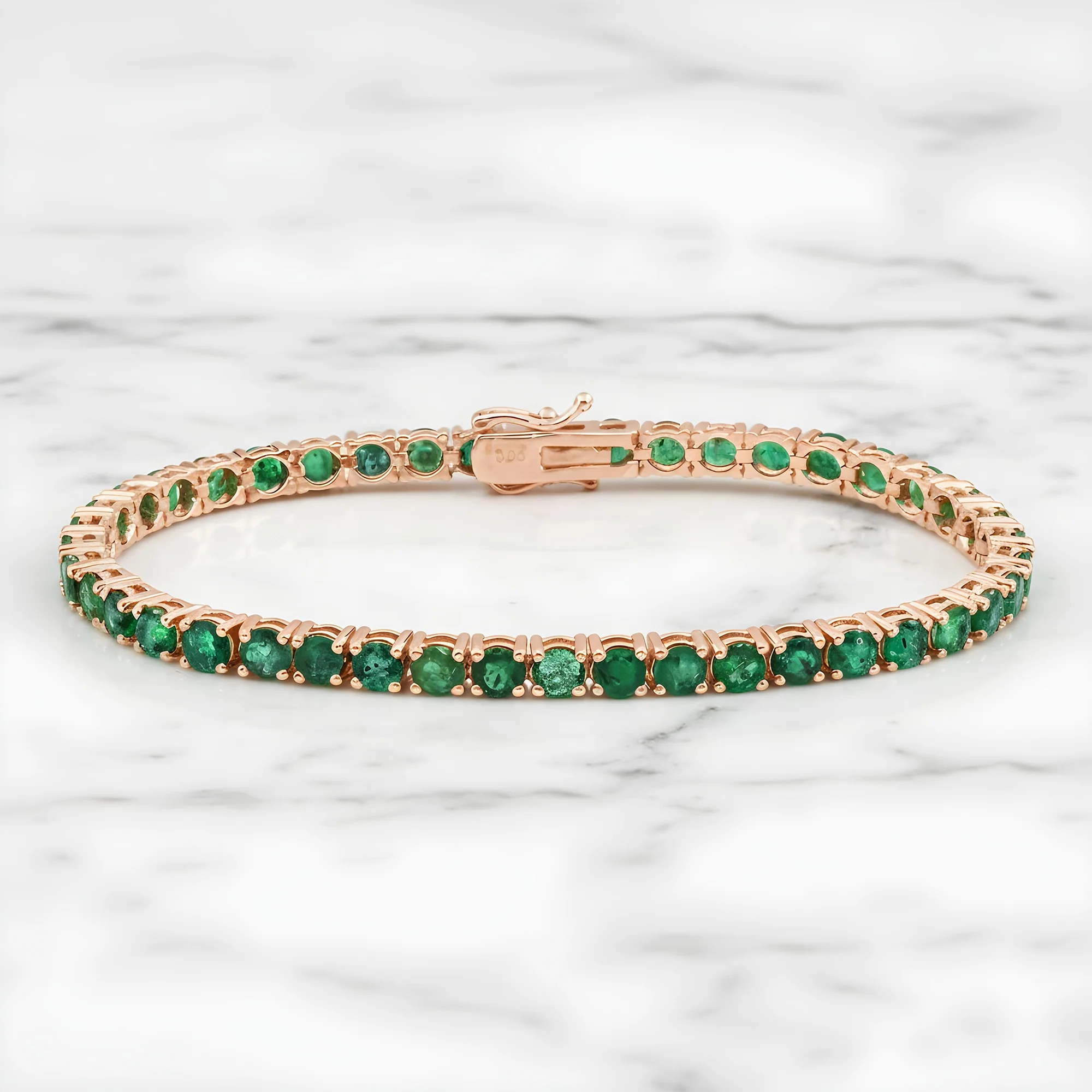 14K White Gold Round Emerald Tennis Bracelet 10.18ct - Image 7