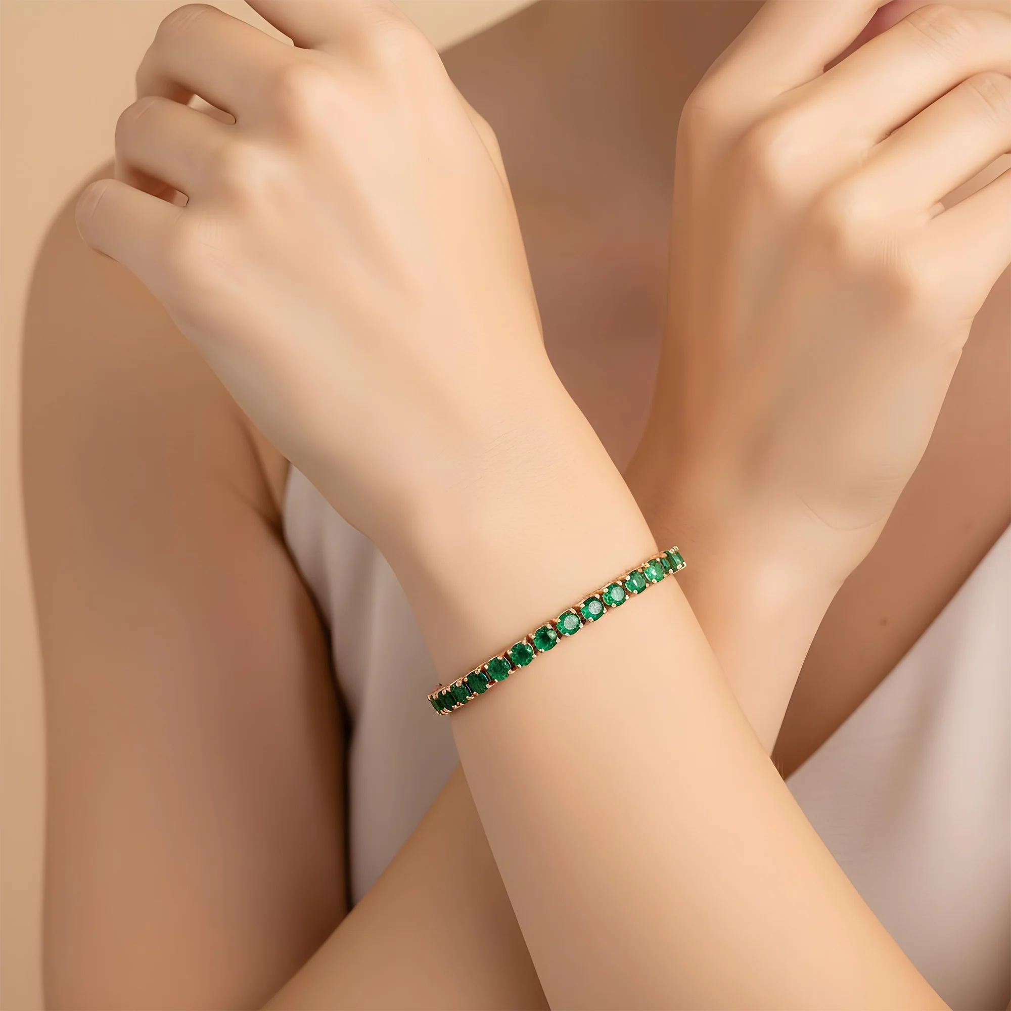 14K White Gold Round Emerald Tennis Bracelet 10.18ct - Image 8