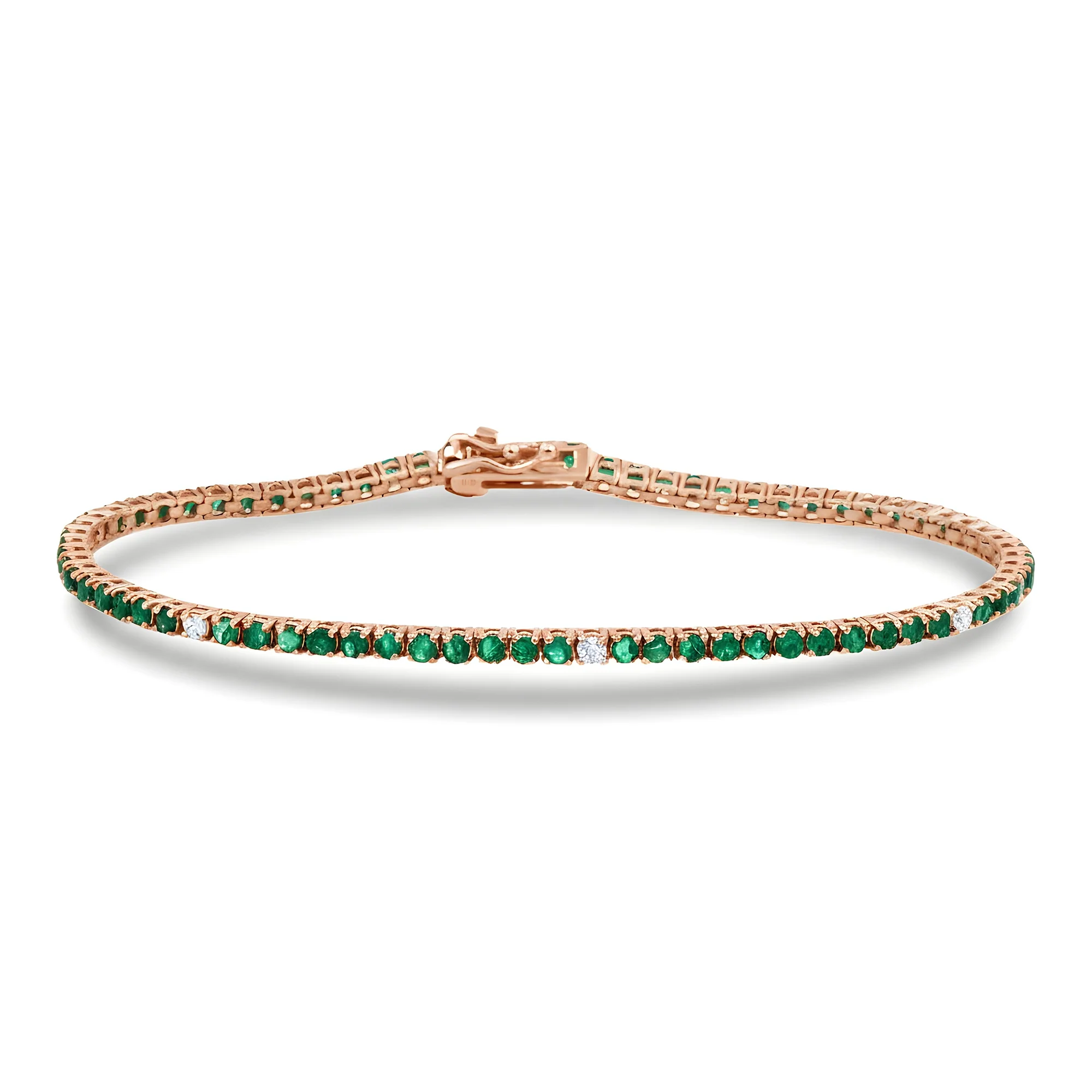 14K white Gold Round Emerald & Diamond Tennis Bracelet 2.45ctw - Image 7