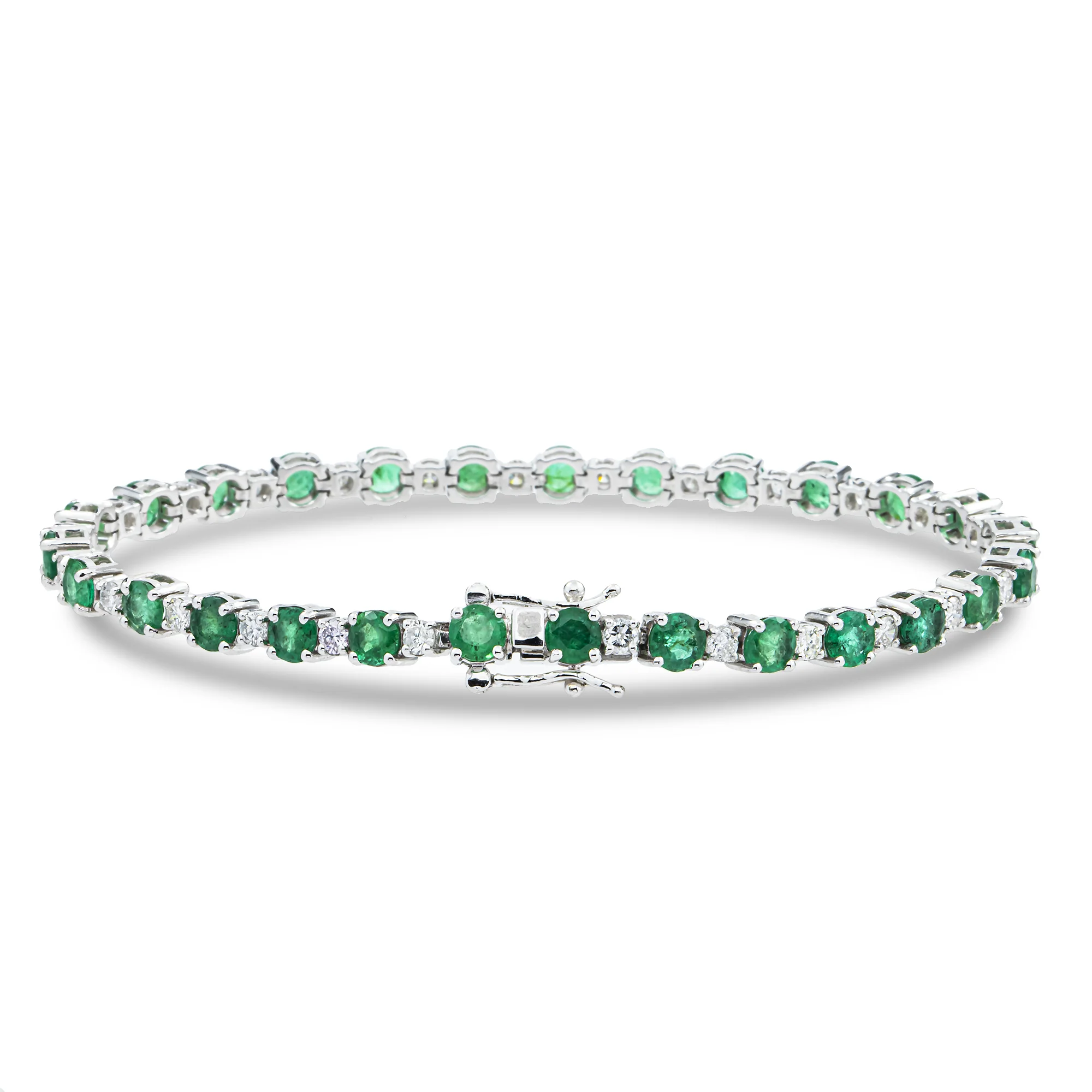14K White Gold Round Emerald & Diamond Tennis Bracelet 7.32ctw - Image 4