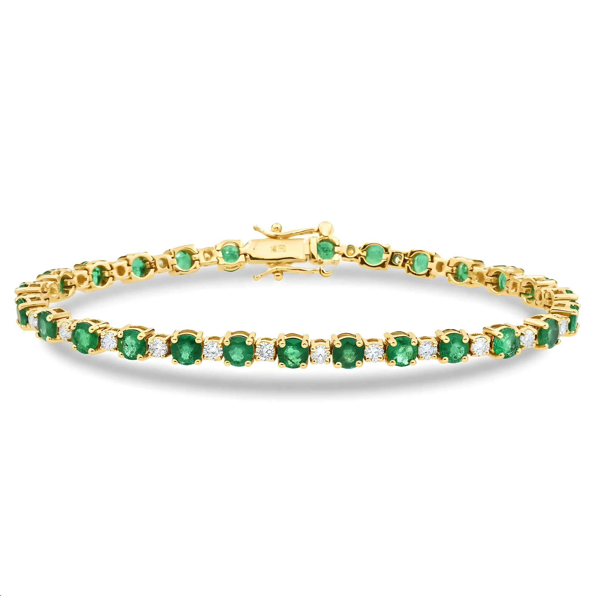 14K White Gold Round Emerald & Diamond Tennis Bracelet 7.32ctw - Image 5
