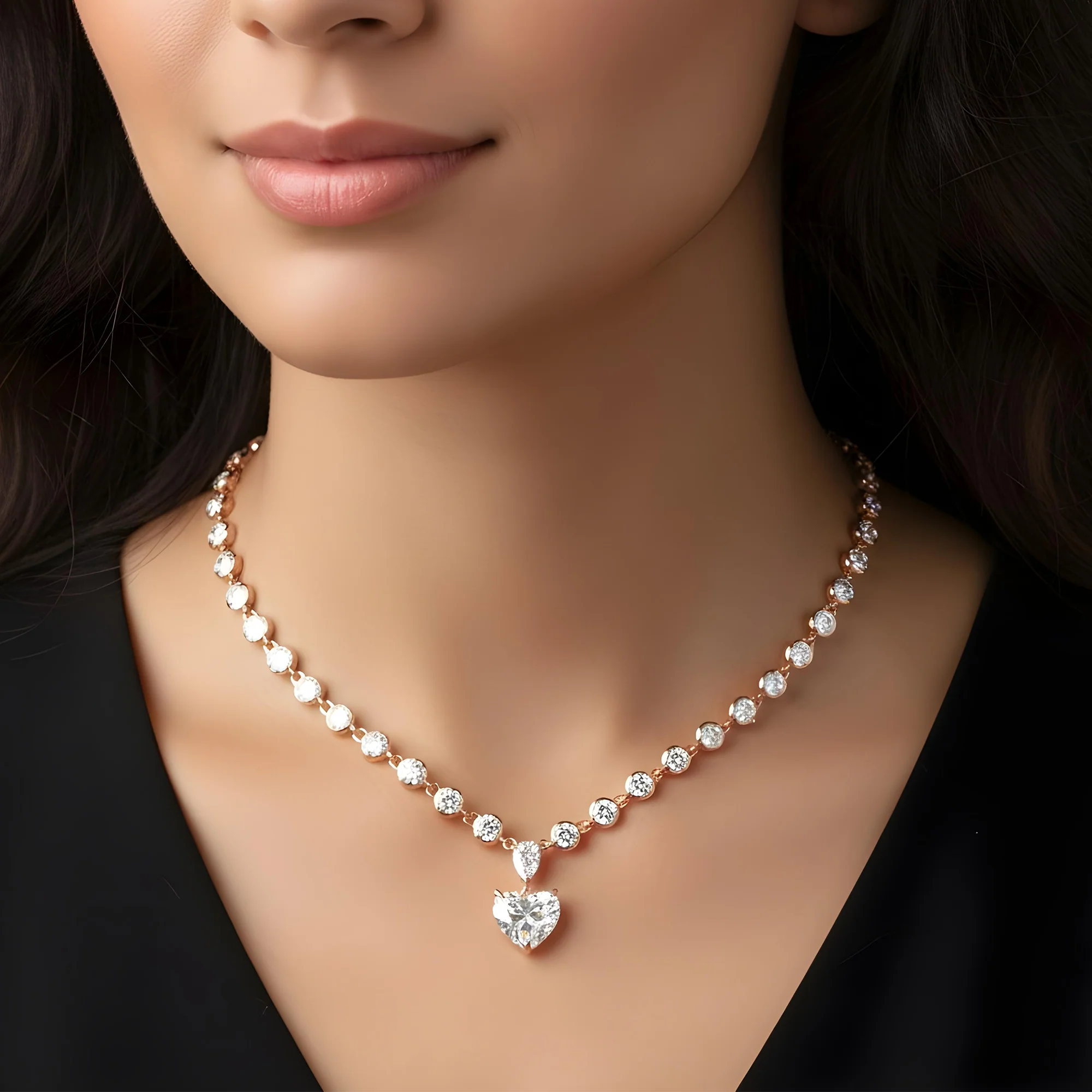14K White Gold Round & Heart Cut Diamond Necklace 19.24ct - Image 7