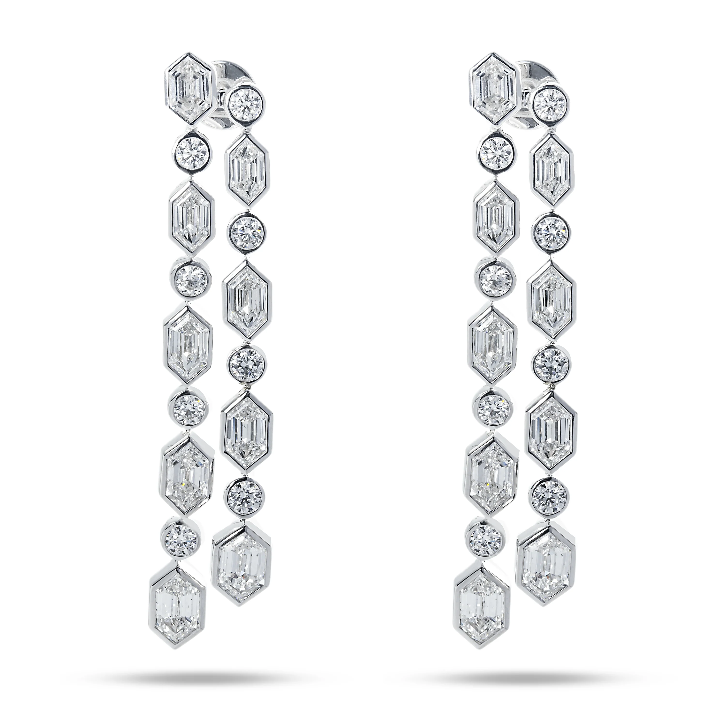14K White Gold Hexagon cut Diamond Geometric Drop Earrings 10.90ct