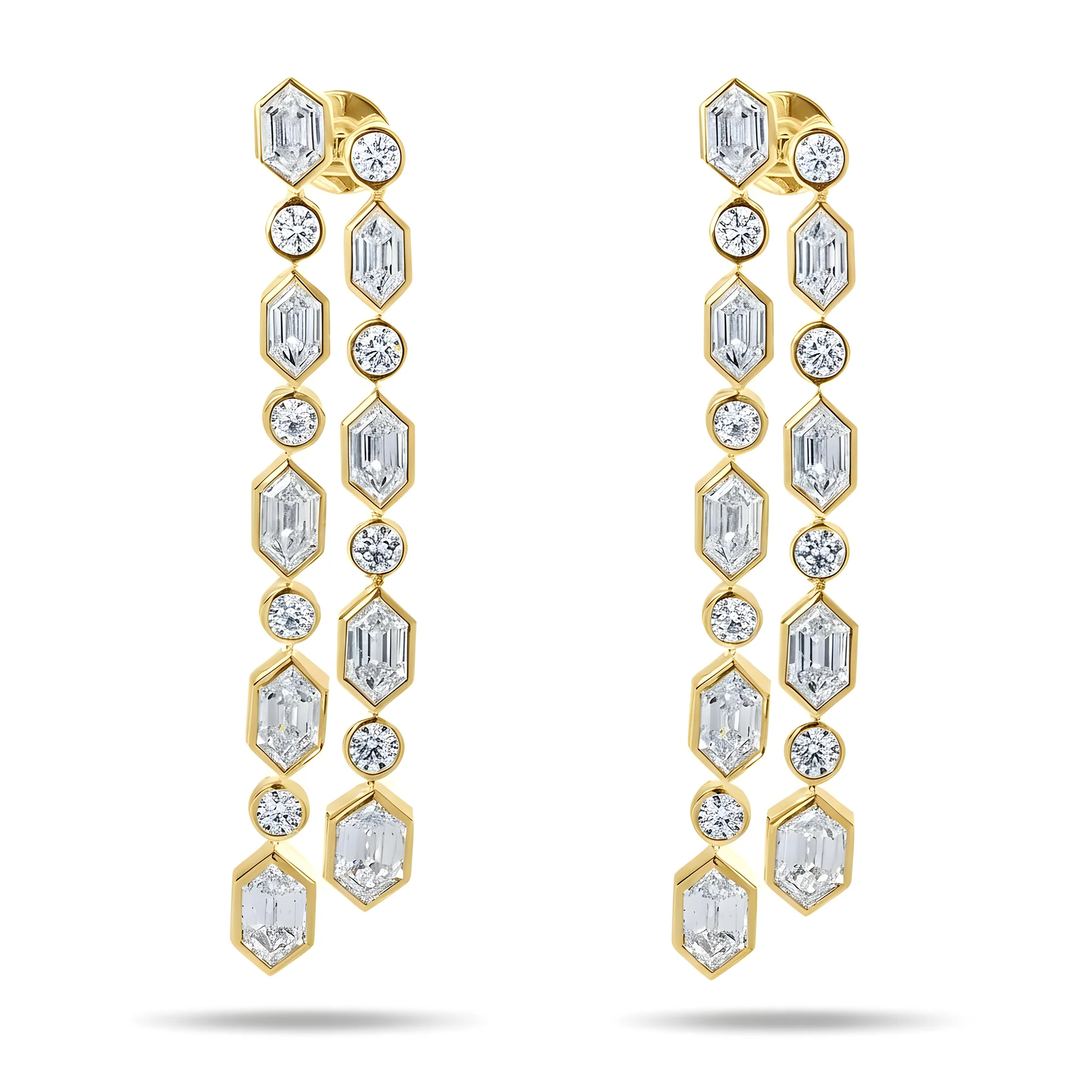 14K White Gold Hexagon cut Diamond Geometric Drop Earrings 10.90ct - Image 4