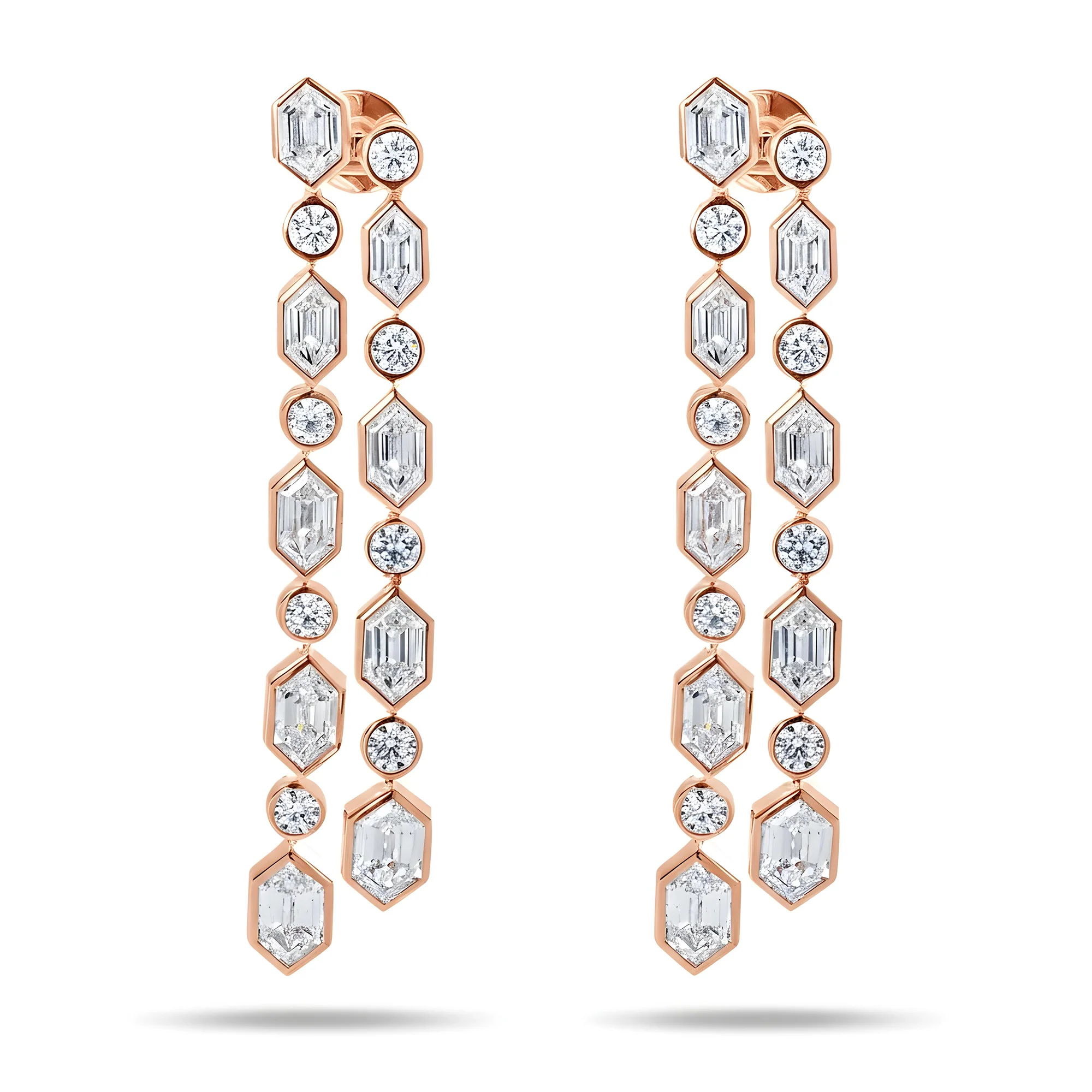 14K White Gold Hexagon cut Diamond Geometric Drop Earrings 10.90ct - Image 6