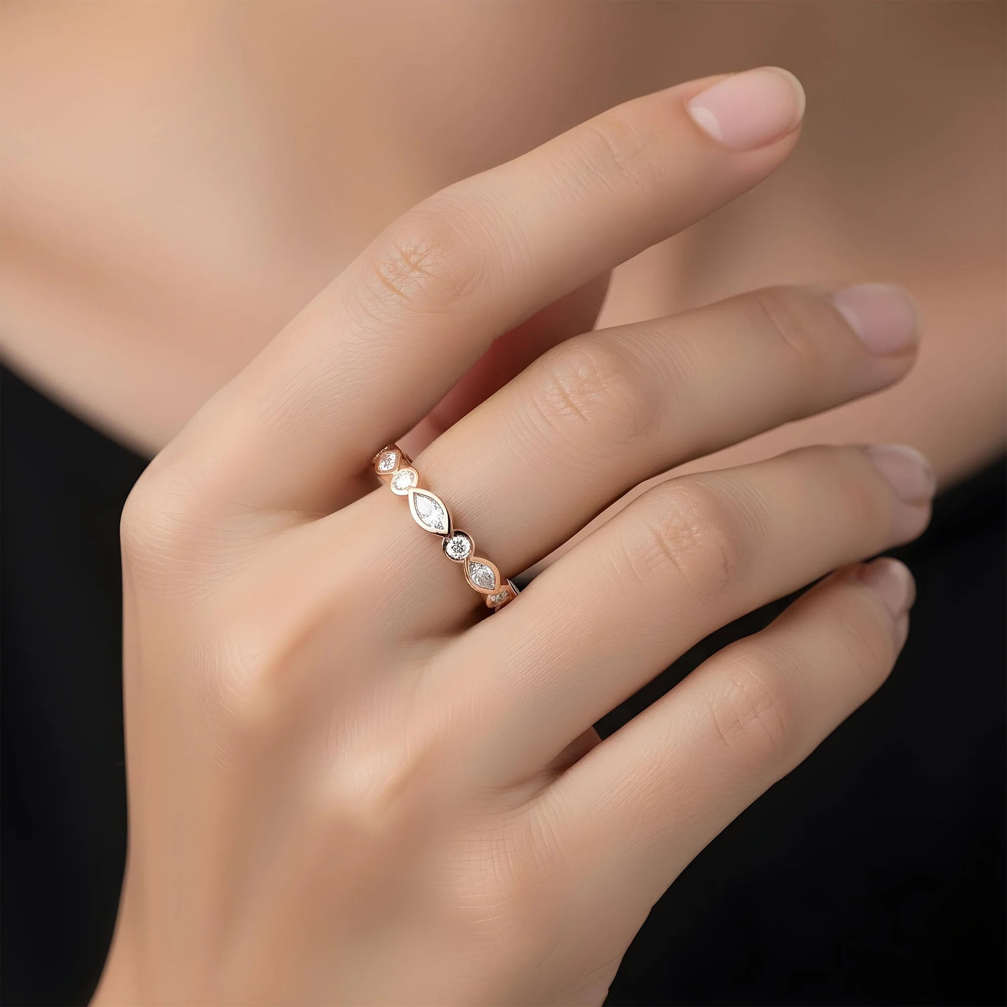 14K White Gold Marquise & Round Diamond Eternity Ring 0.80ct (size 6.25) - Image 8