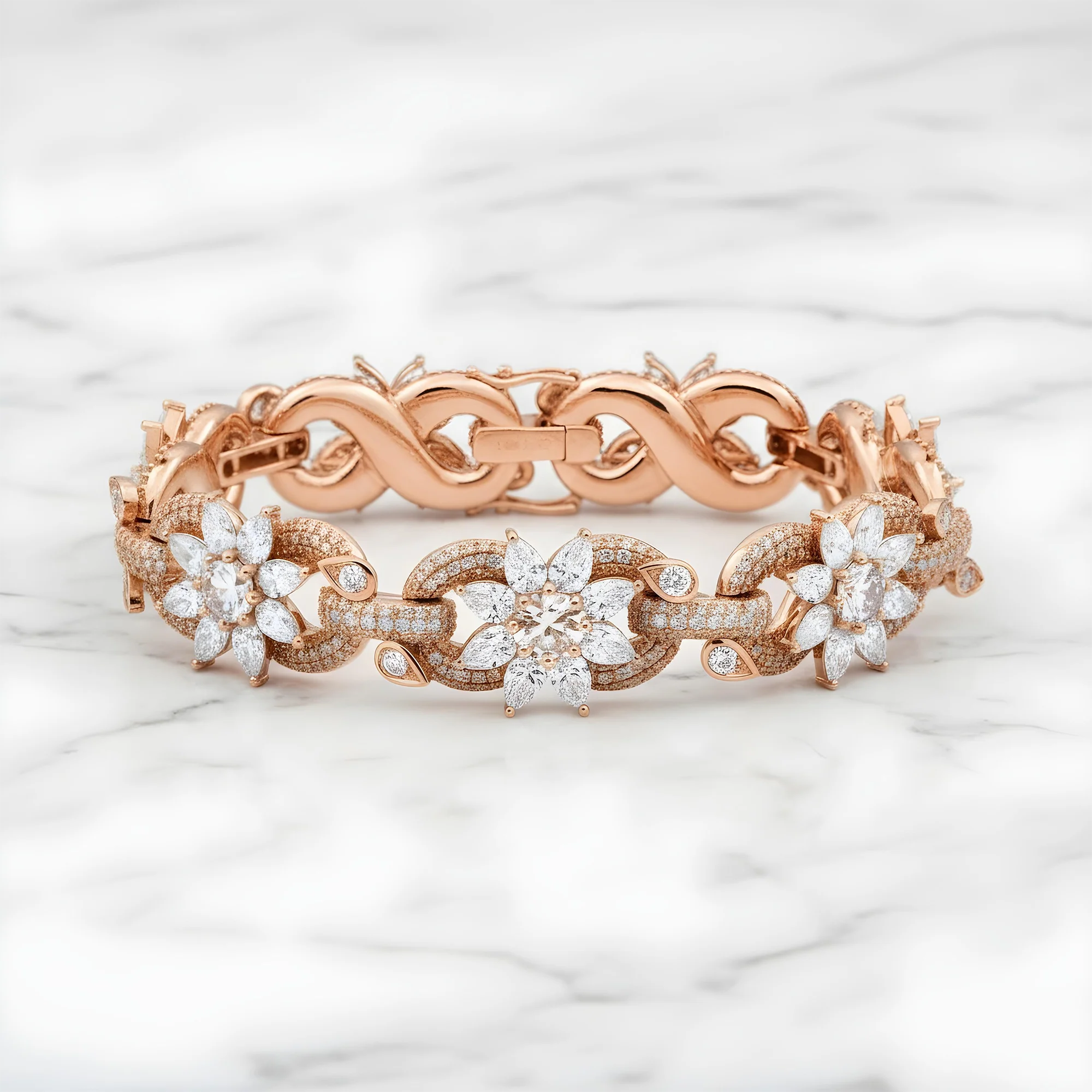 14K White Gold Round & Pear Cut Diamond Flower Bracelet 28.56ct - Image 7