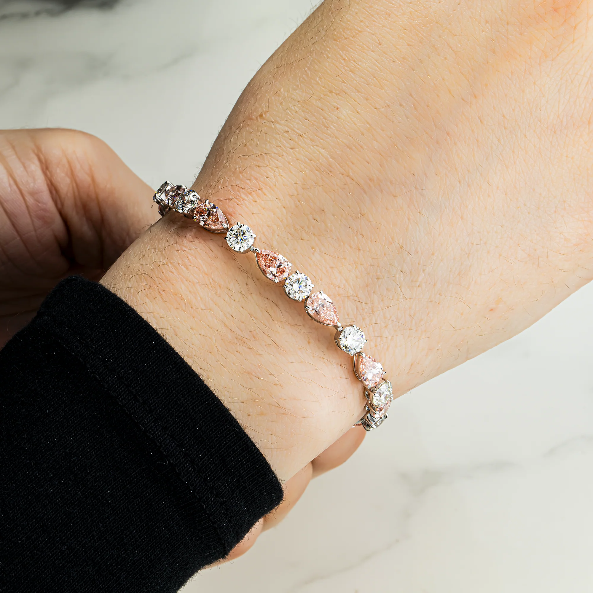 14K White Gold Fancy Pink & White Diamond Bracelet 13.45ct - Image 2