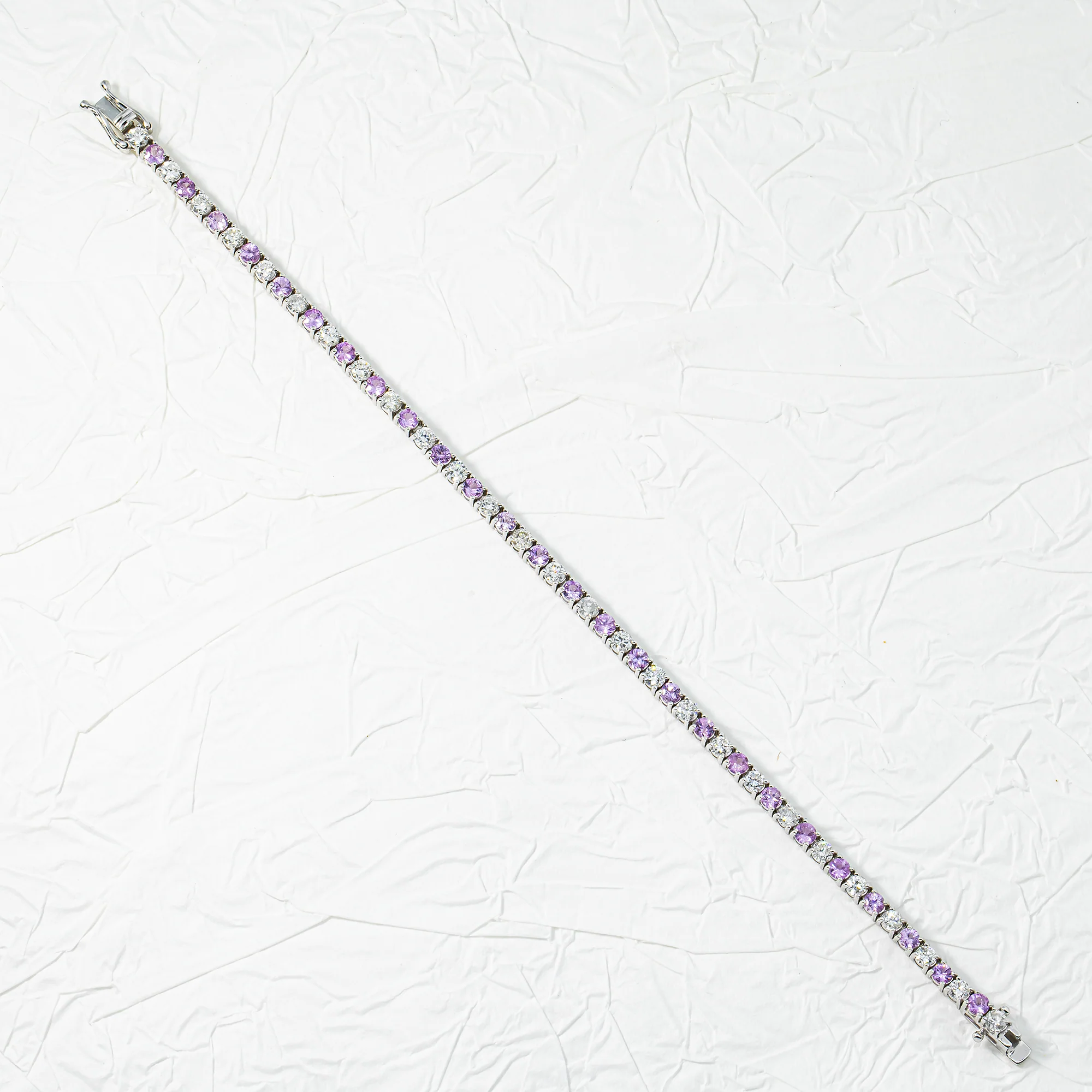 14K White Gold Round Pink Sapphire & Diamond Tennis Bracelet 5.92ctw - Image 3