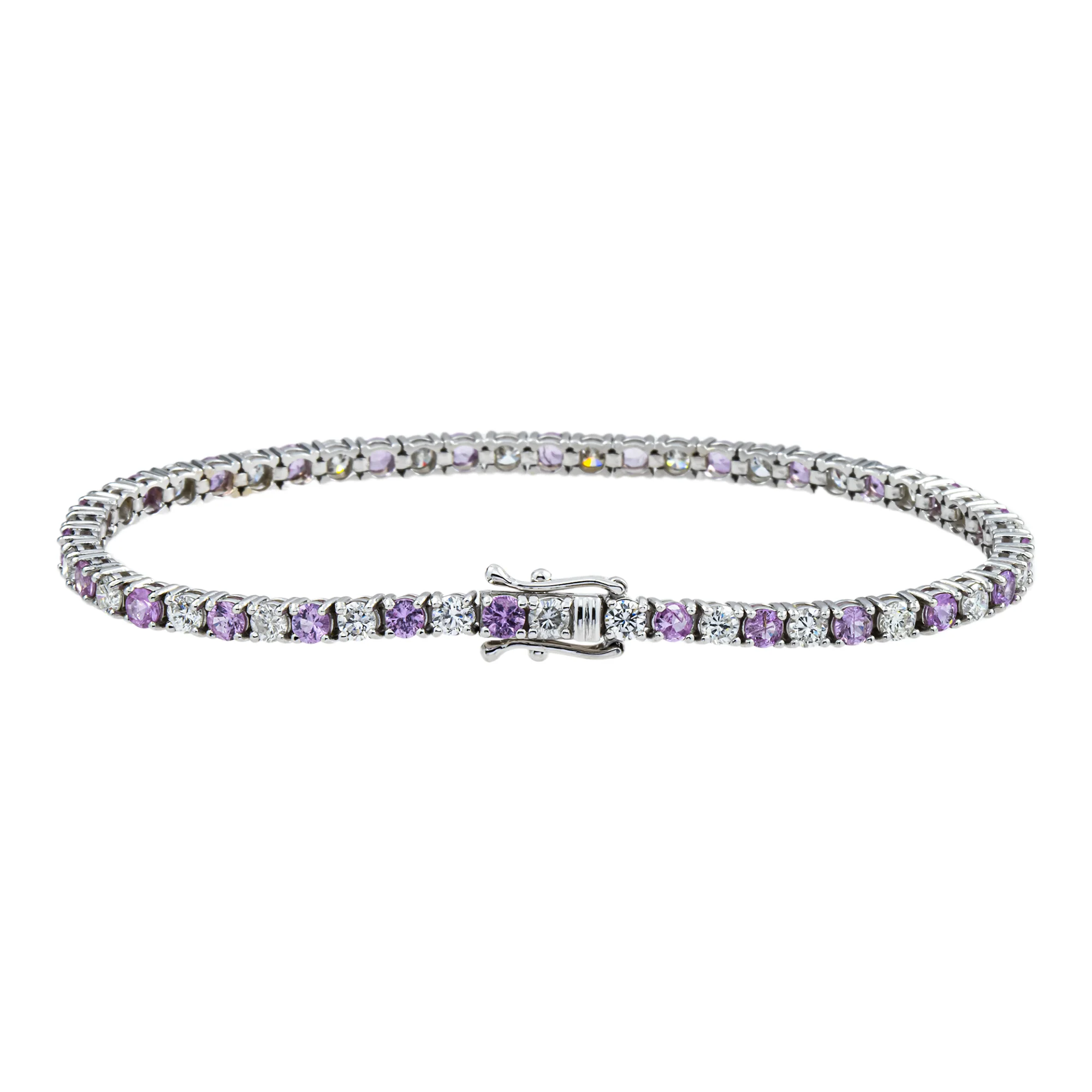 14K White Gold Round Pink Sapphire & Diamond Tennis Bracelet 5.92ctw - Image 4