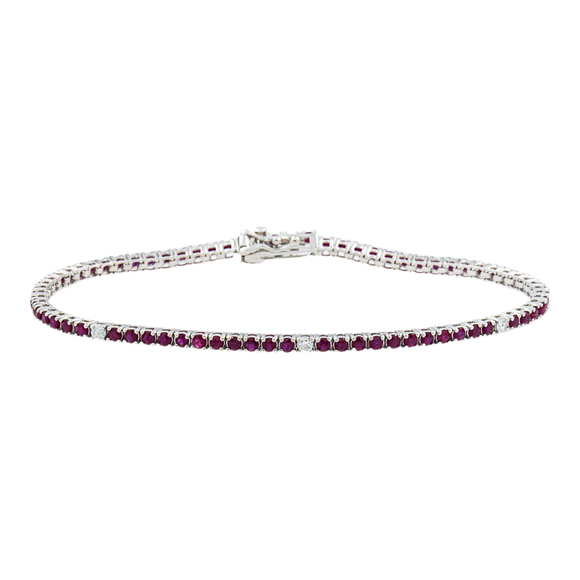 14K White Gold Round Ruby & Diamond Tennis Bracelet